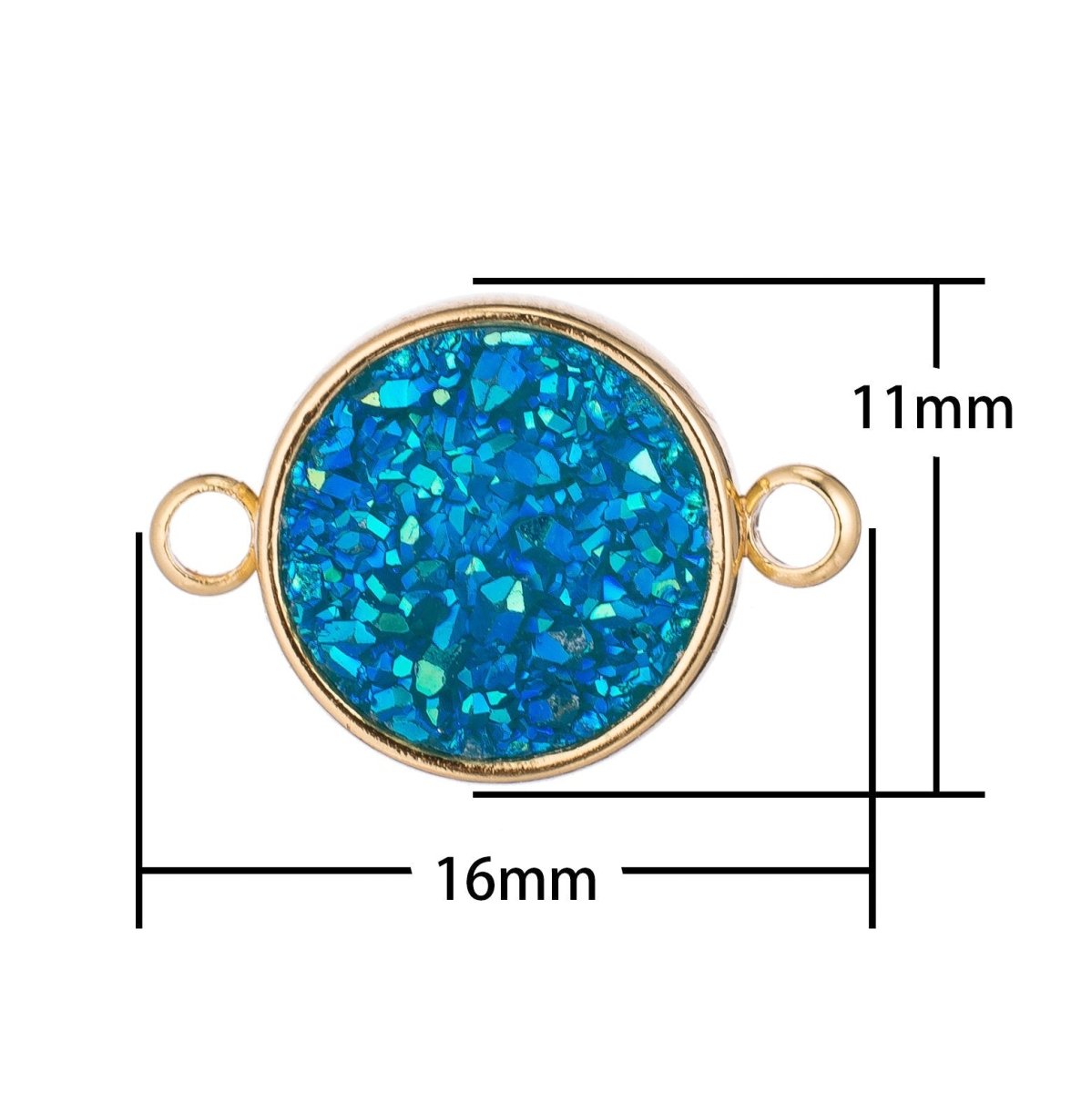 Gold Aqua Blue Round Druzy Drusy Agate Gemstone DIY Dainty Gift Bracelet Charm Bead Connector Double Bail Pendant for Jewelry Making F-400