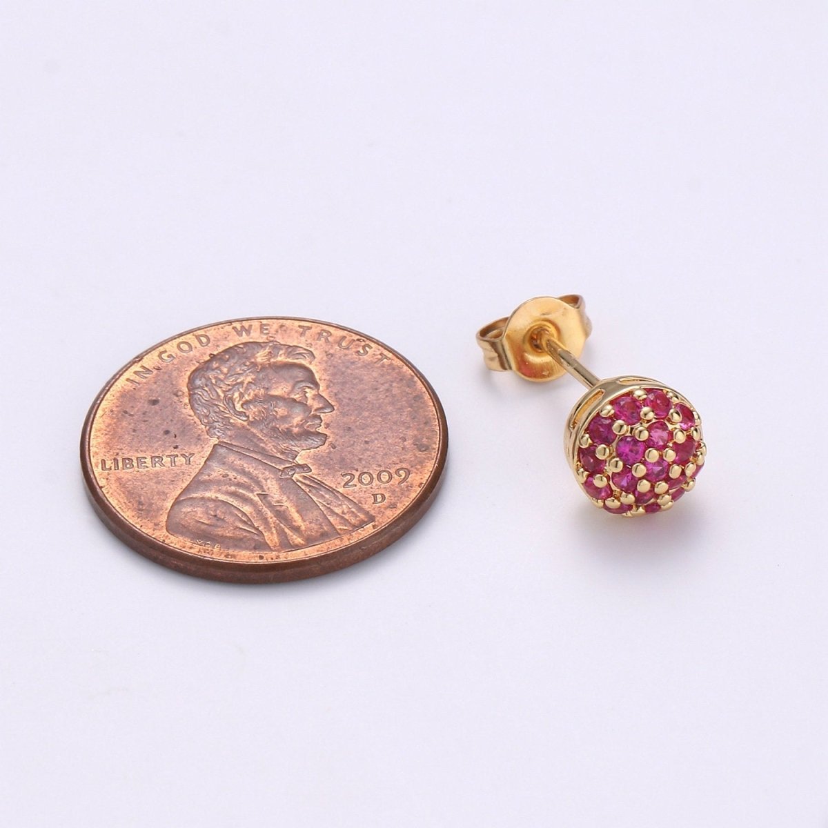 Gold Ball Stud Earrings Set, 14k Gold Plated Sterling Silver Hypoallergenic Jewelry Micro Pave Fuschia Stud Q-259