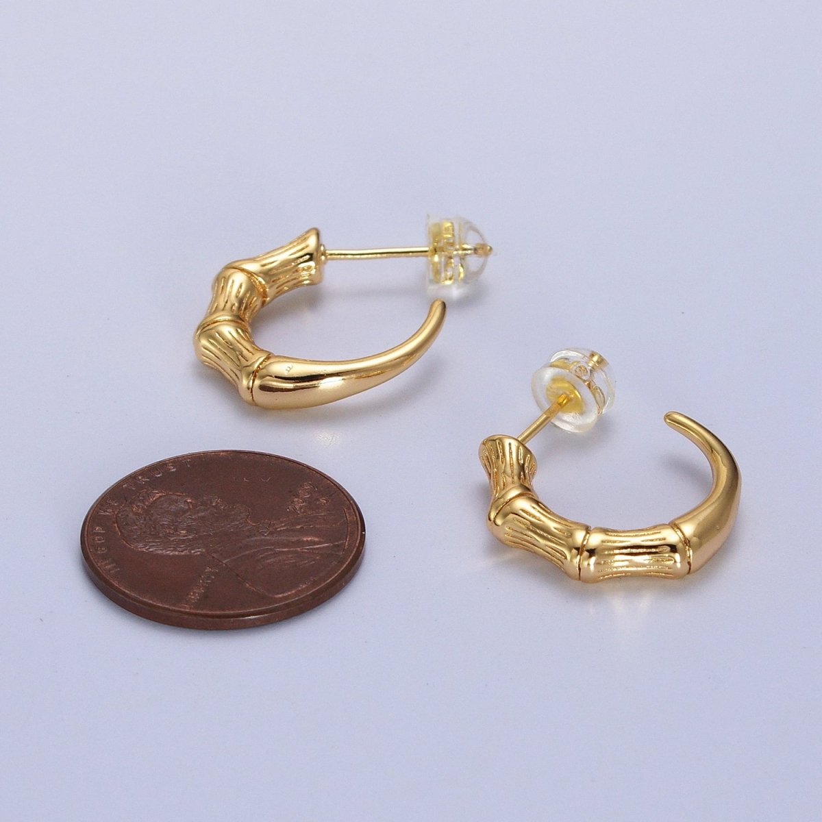 Gold Bamboo C-Shaped Hoop Geometric Earrings | AB015