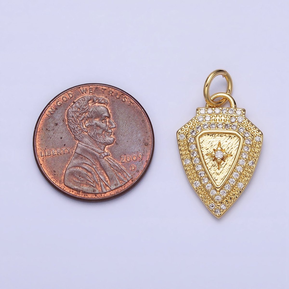 Gold Beaded Clear Micro Paved CZ Celestial North Star Shield Charm | AC374