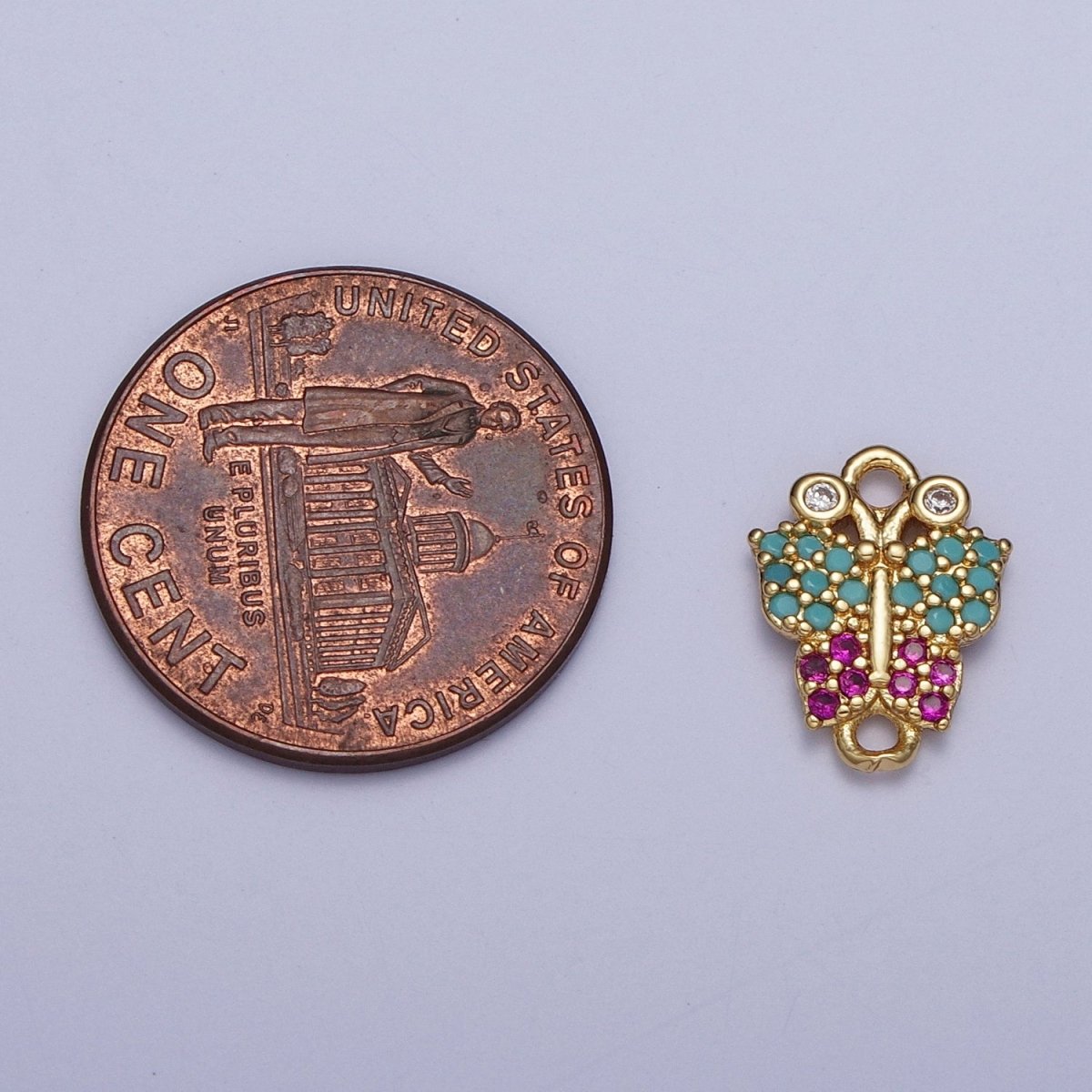 Gold Butterfly Insect Link Connector, Fuchsia & Teal Micro Pave Cubic Zirconia Mariposa Connector For DIY Jewelry Making G-529