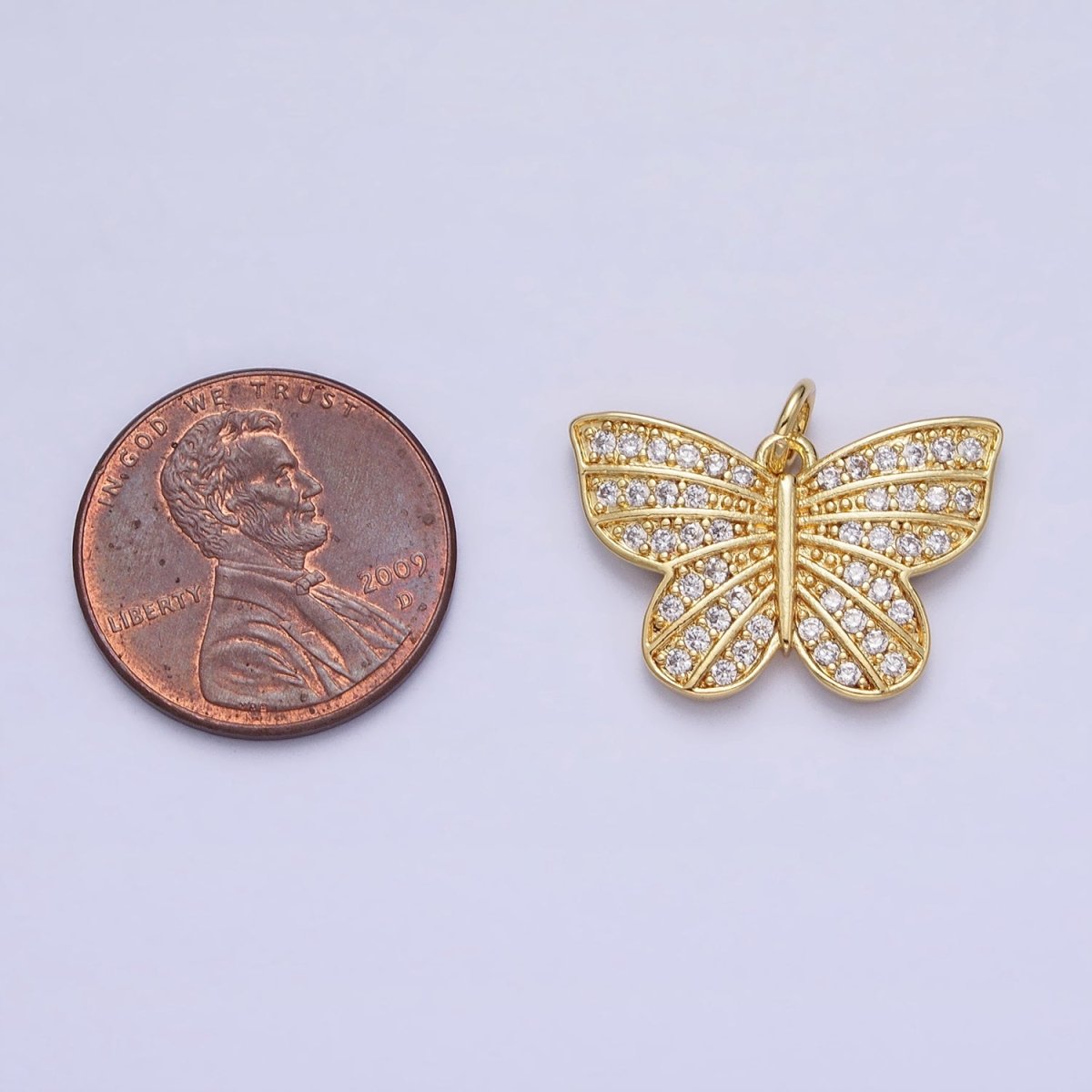 Gold Butterfly Monarch Clear Micro Paved CZ Lined Insect Charm | AC357