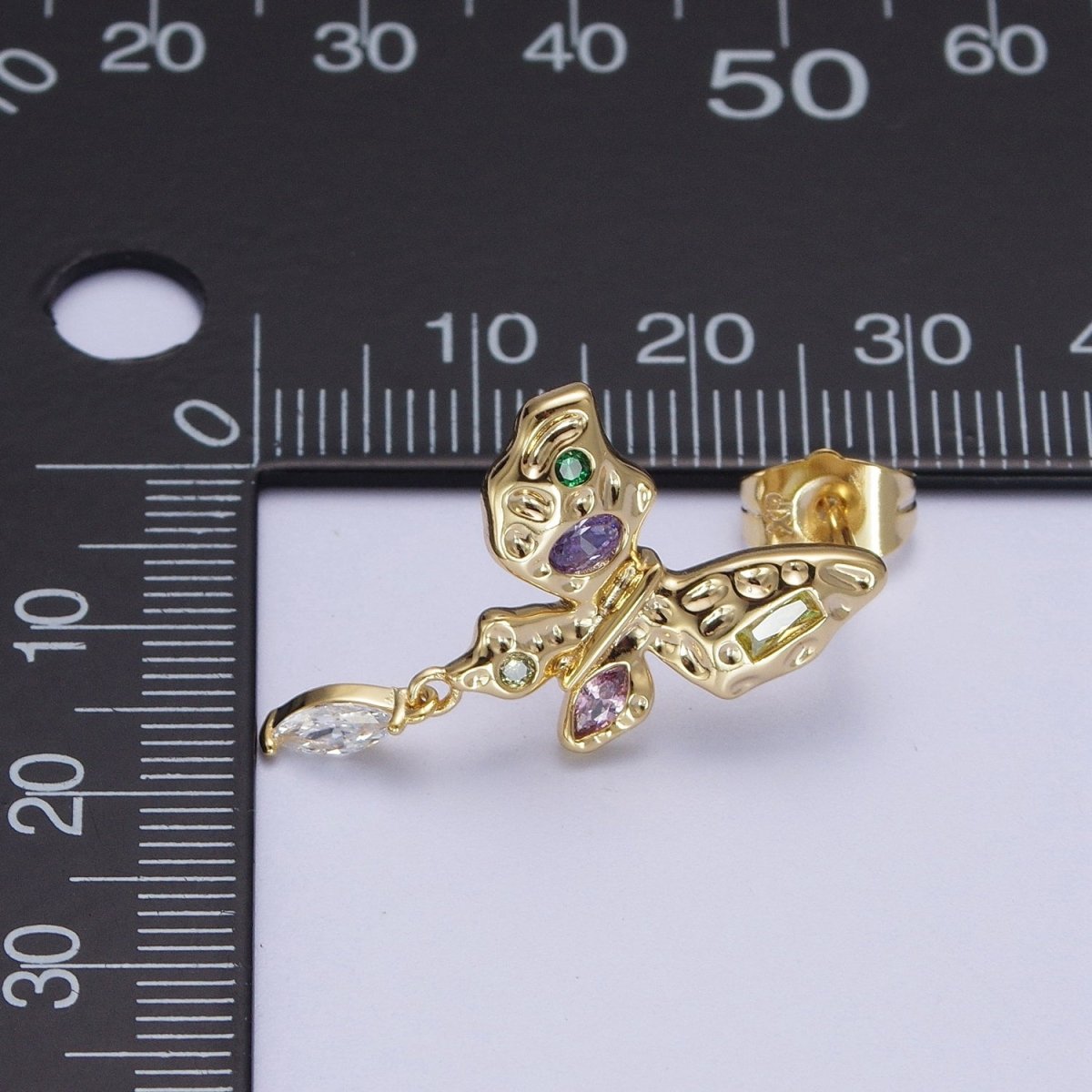 Gold Butterfly Stud Earring with Marquise Drop Charm Clear Multi Color Cz Mariposa Earring AE-1042 AE-1043