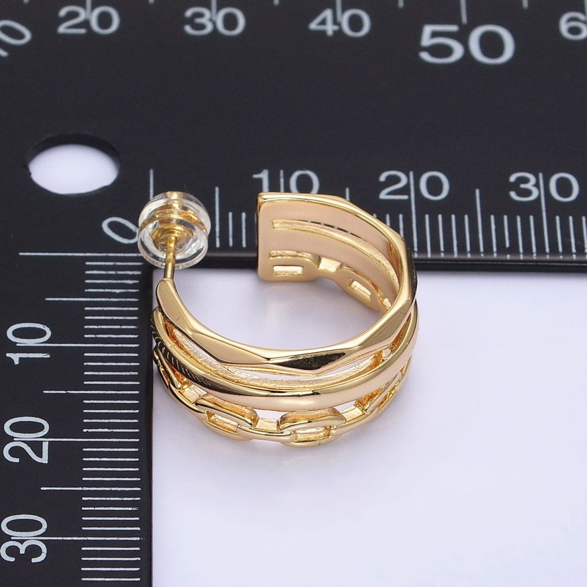Gold Cable Link Hoop Earring Silver Triple Layer Hoop in Silver AB608 AB609