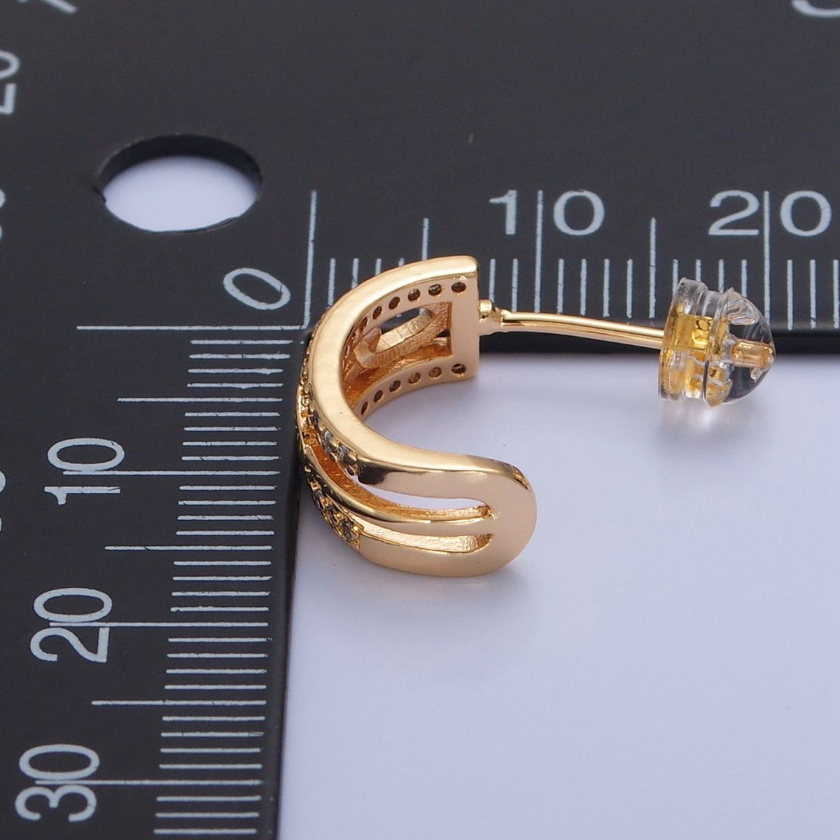 Gold Cable Link Hoop Earring with Cz Stone T-469