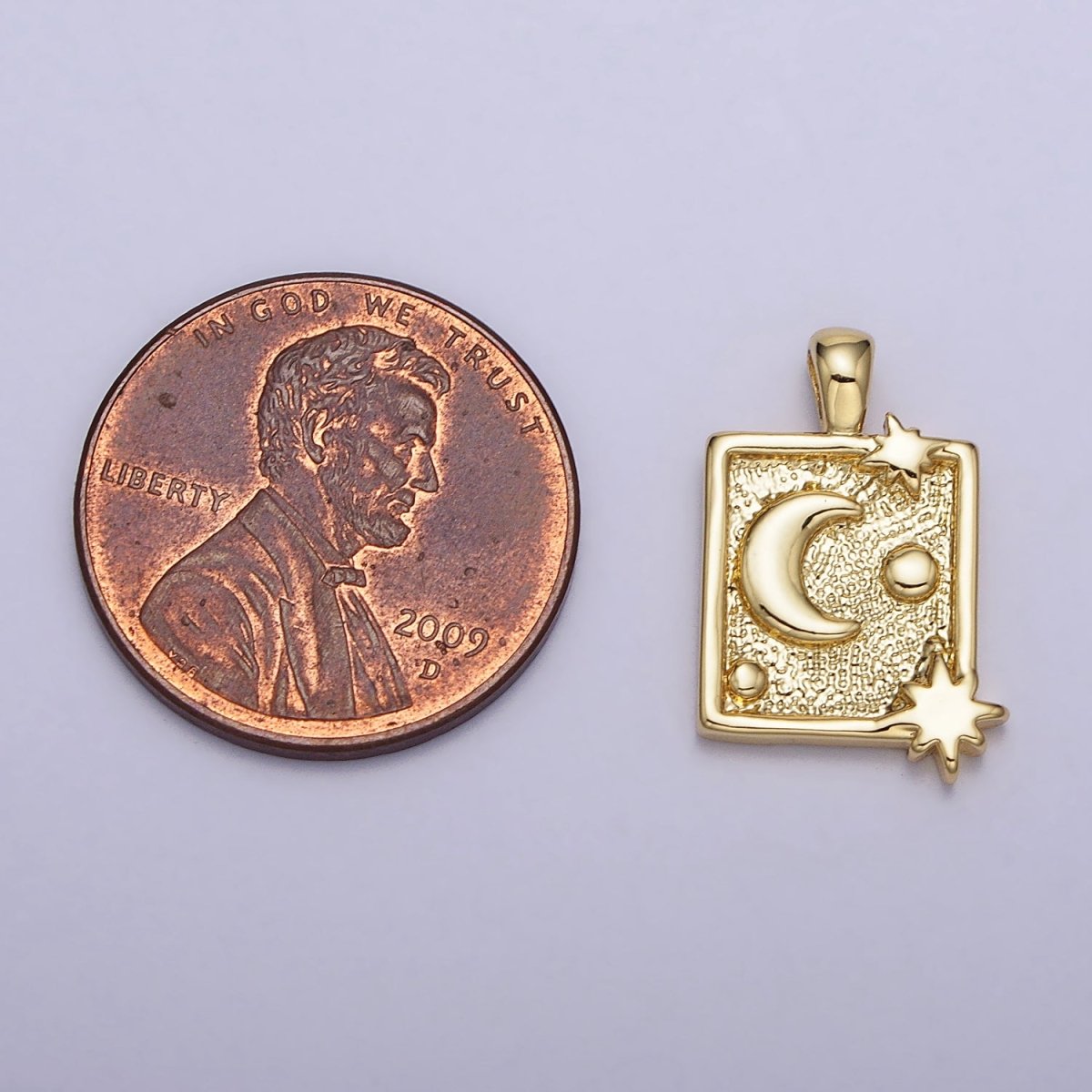 Gold Celestial Crescent Moon Stars Square Gold Pendant | AA090