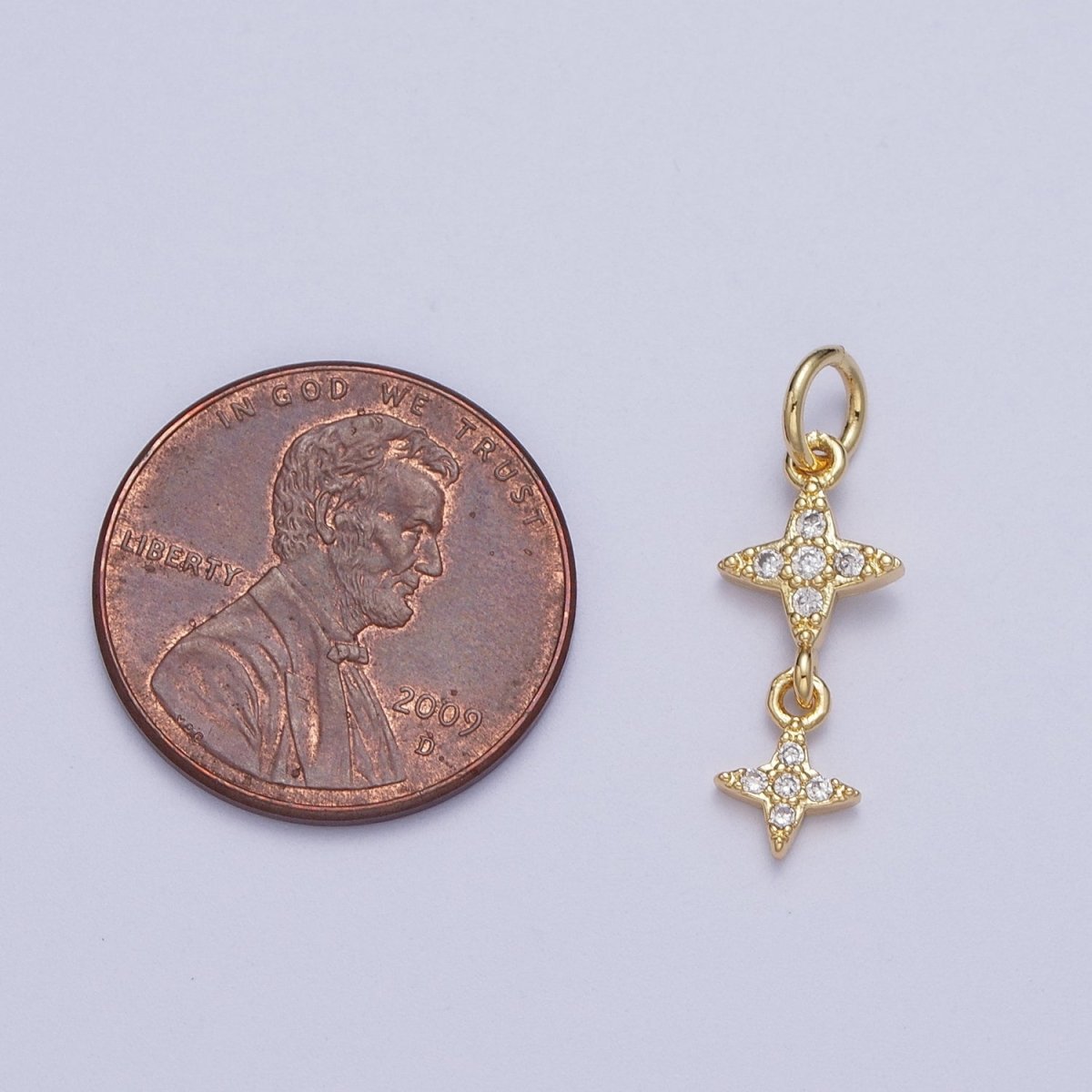 Gold Celestial Double Stars Micro Paved Cubic Zirconia Charm For DIY Jewelry Making | X-720