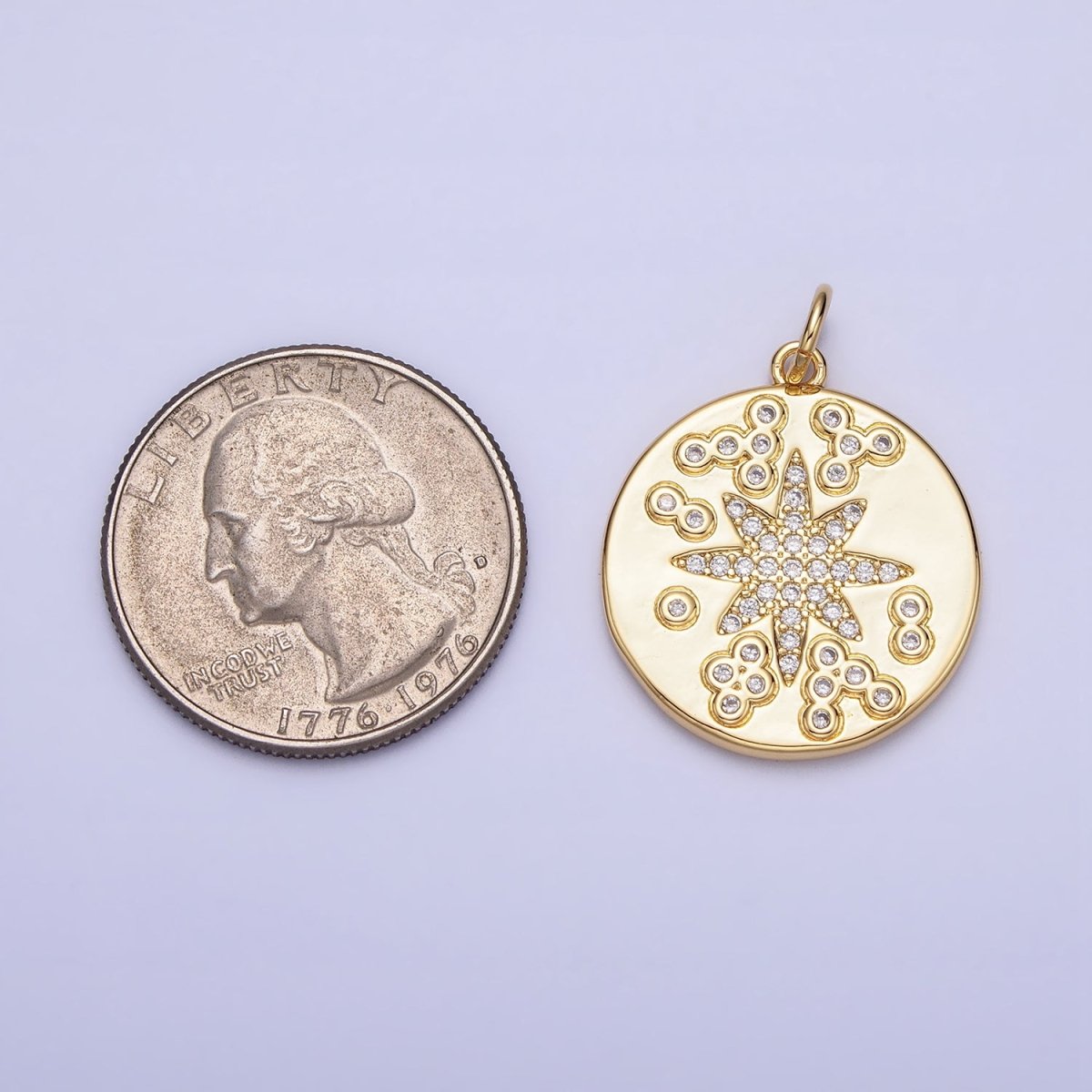 Gold Celestial North Star Constellation Clear Micro Paved CZ Coin Round Charm | AC373