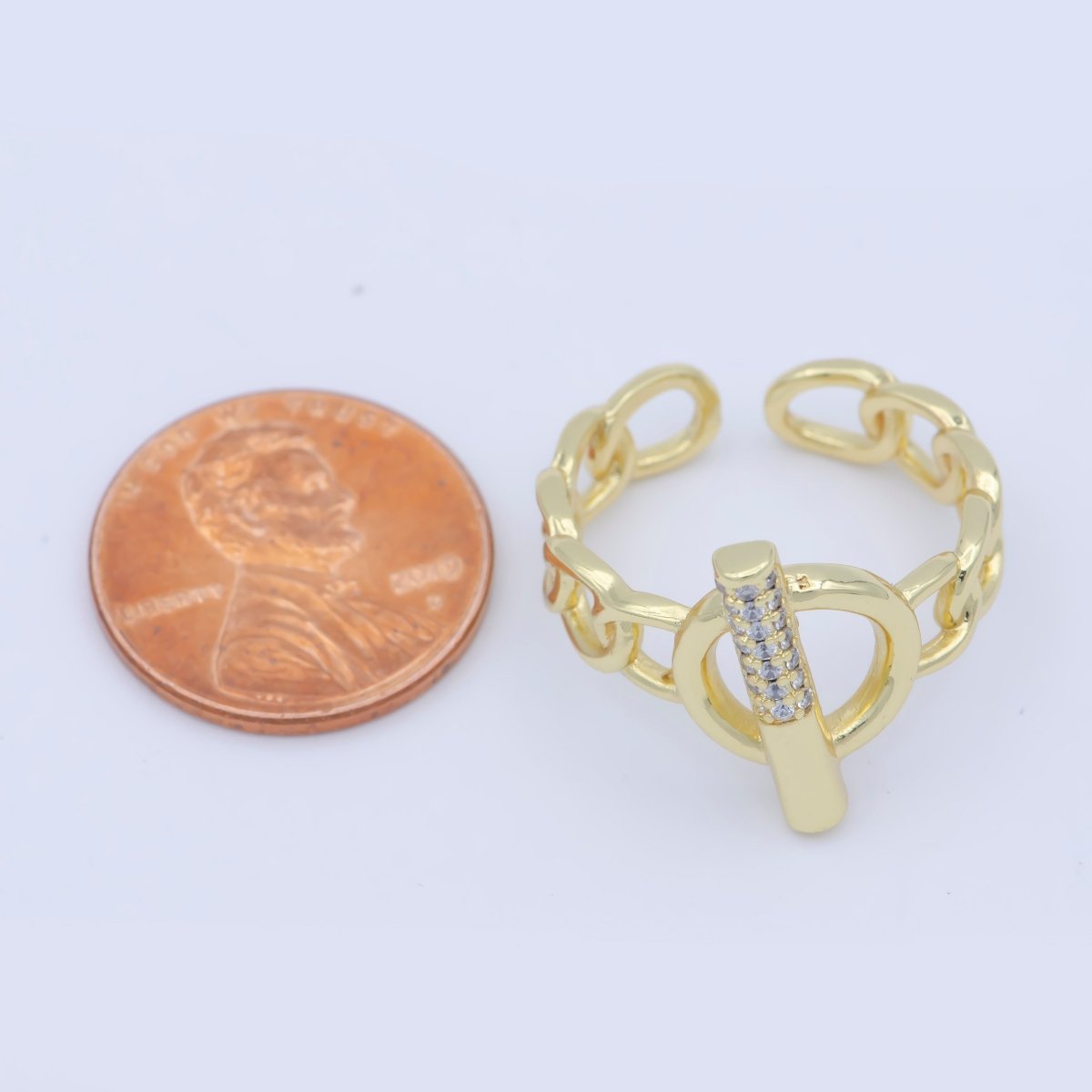Gold Chain Ring with OT Clasp Style Open Adjustable Ring O-484