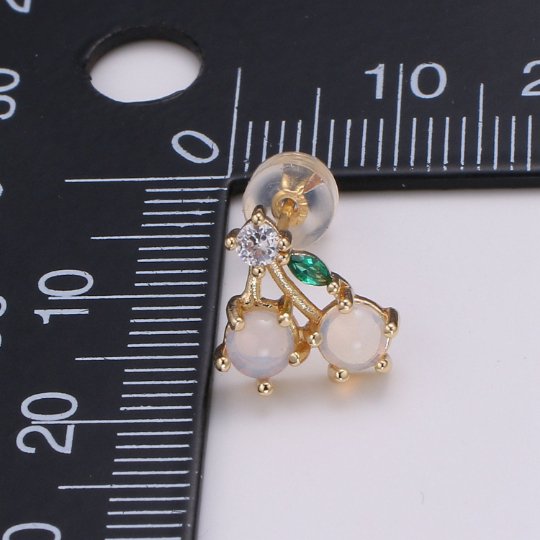 Gold Cherry Stud Earrings, Crystal Cherry Studs, Kawaii Jewellery, Fruit Earrings, Minimalist Earrings, Earrings for Girls P-014