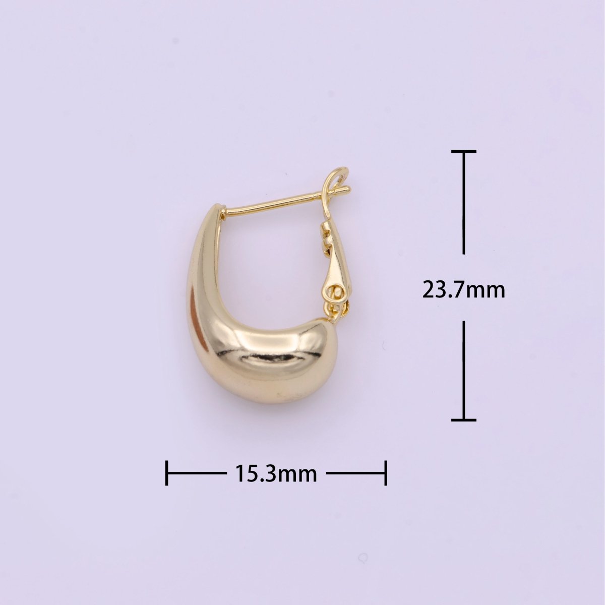 Gold Chubby Dome U-Shaped Open Mechanical Latch Earrings | AD-165