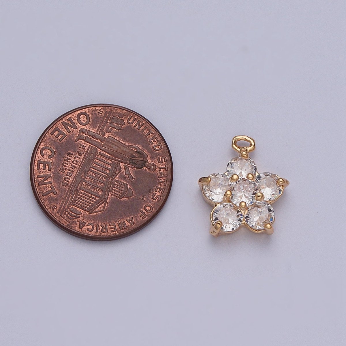 Gold Crystal Flower Round Cubic Zirconia Charm For Nature Garden Jewelry Making | X-204