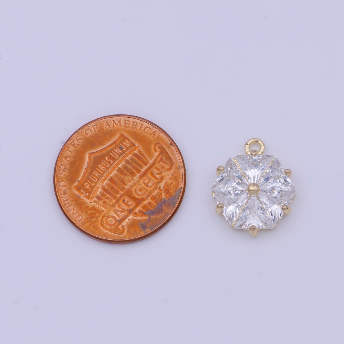 Gold Cubic Zirconia Six Sided Hexagon CZ Charm For Add on Jewelry Making | X-714
