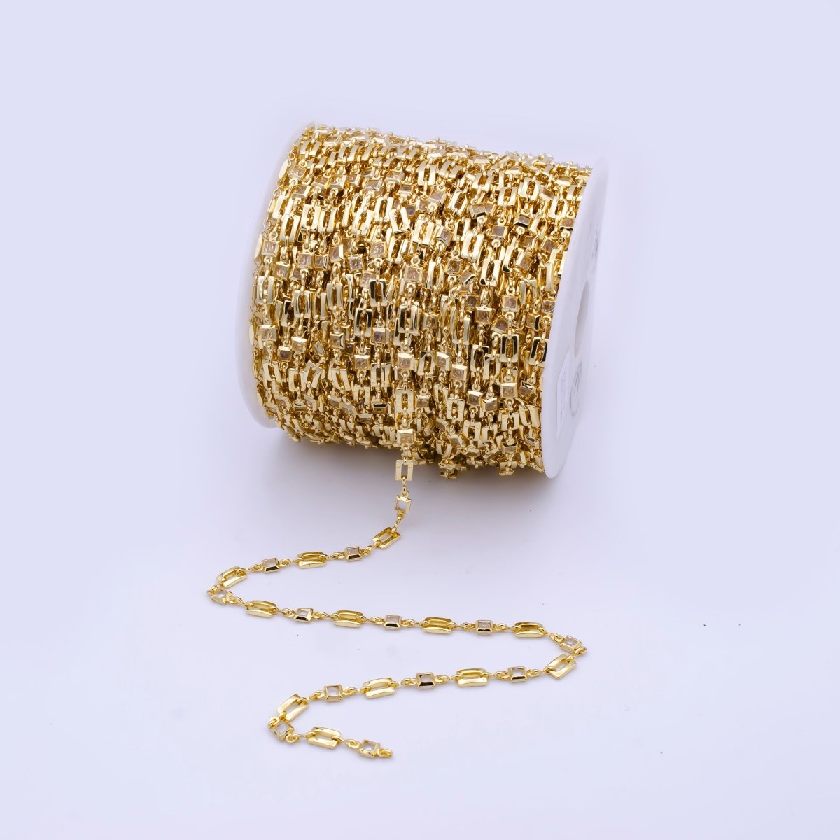 Gold CZ Clear Square Rectangle Design Chain in 24k Gold Filled Chain by the Yard for Geometric Jewelry Making Supply | ROLL-793 Clearance Pricing