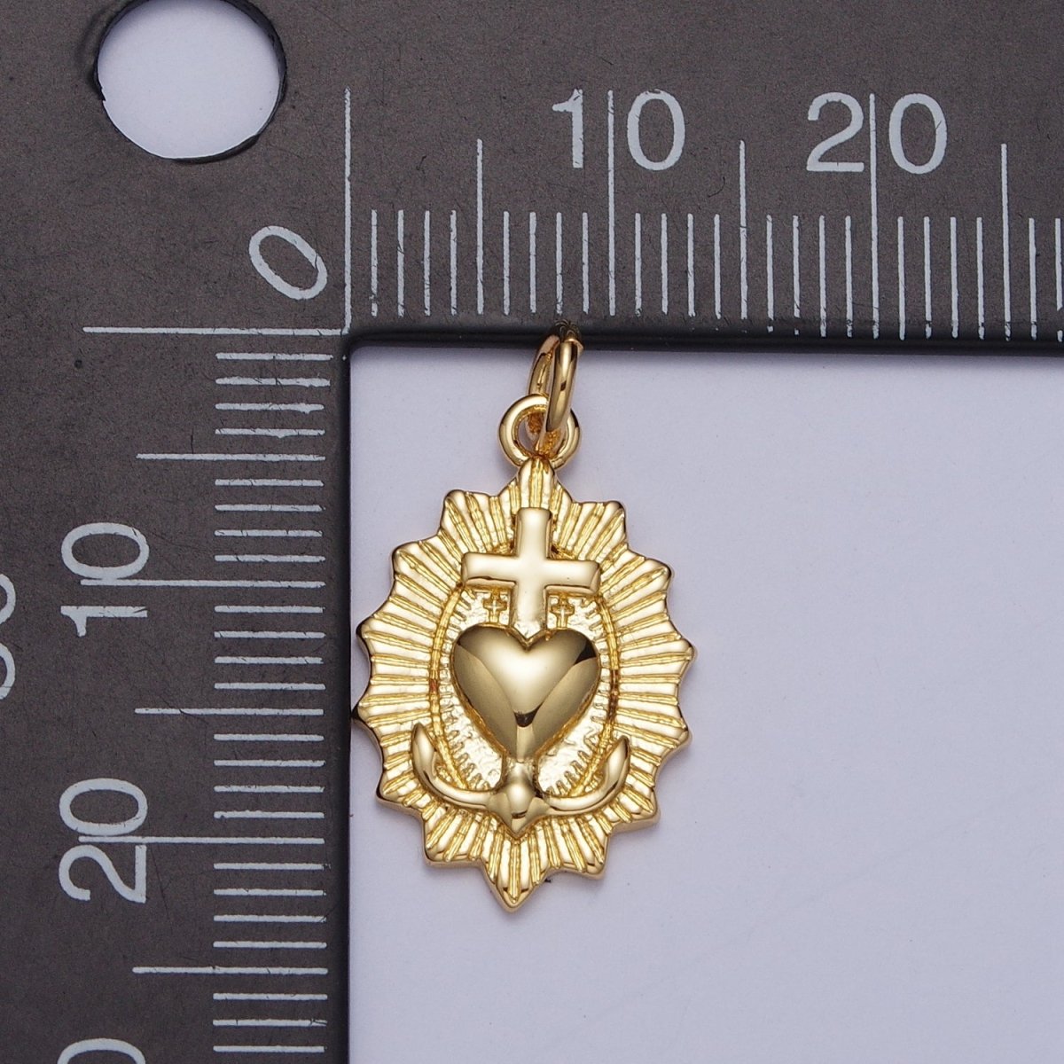 Gold Dainty Sacred Heart of Jesus Charm, Gold Religious Textured design Charm The Sacred Heart of Jesus For Jewelry Making AG-127
