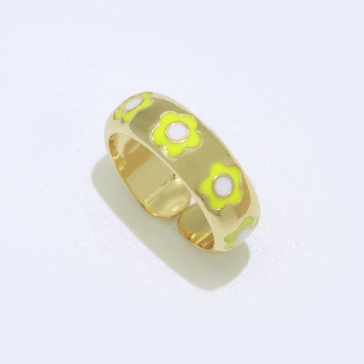 Gold Daisy Enamel Open Adjustable Ring Minimalist Jewelry Stackable Midi Ring S-021 ~ S-030