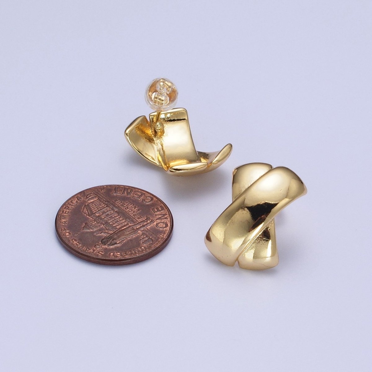 Gold Double Tape Flat Bar Cross Dome Stud Earrings | AE-1018