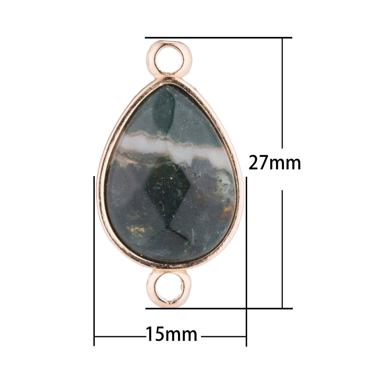 OS Gold Edge Dark Green Agate Teardrop Pear Stone Glitter Gem Gemstone DIY Bracelet Charm Bead Connector Pendant Finding for Jewelry Making F-274
