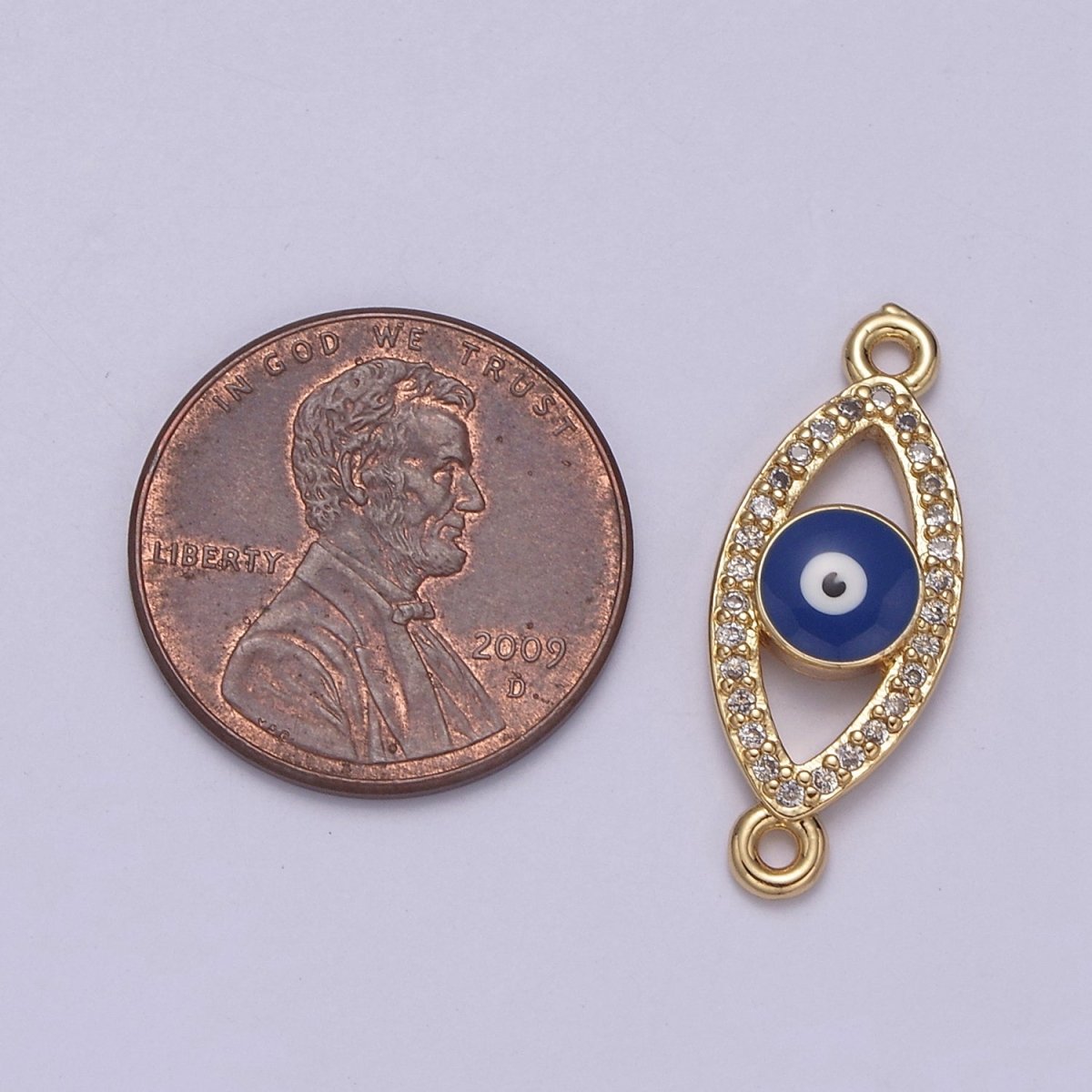 Gold Evil Eye Charm Connector Micro Pave Eye Shaped Connector with 2 Hole Jewelry Supplies F-676