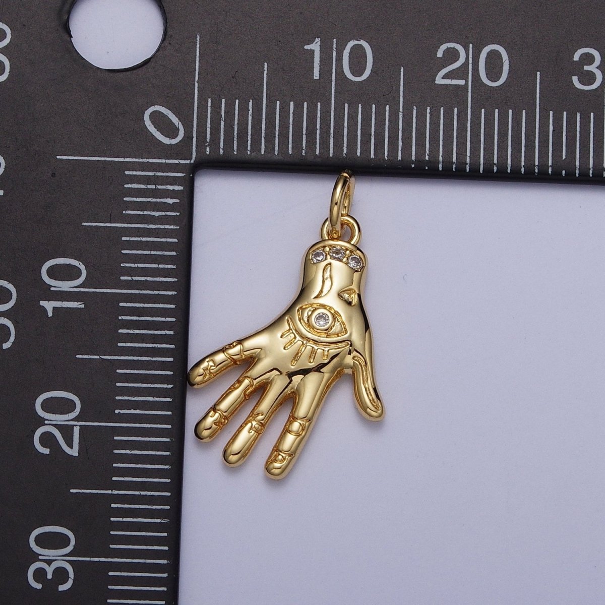 Gold Evil Eye Hamsa Hand Charm, Hand of Fatima Charm, Gold Amulet Charm Protection and Blessing For Jewelry Making AG-125