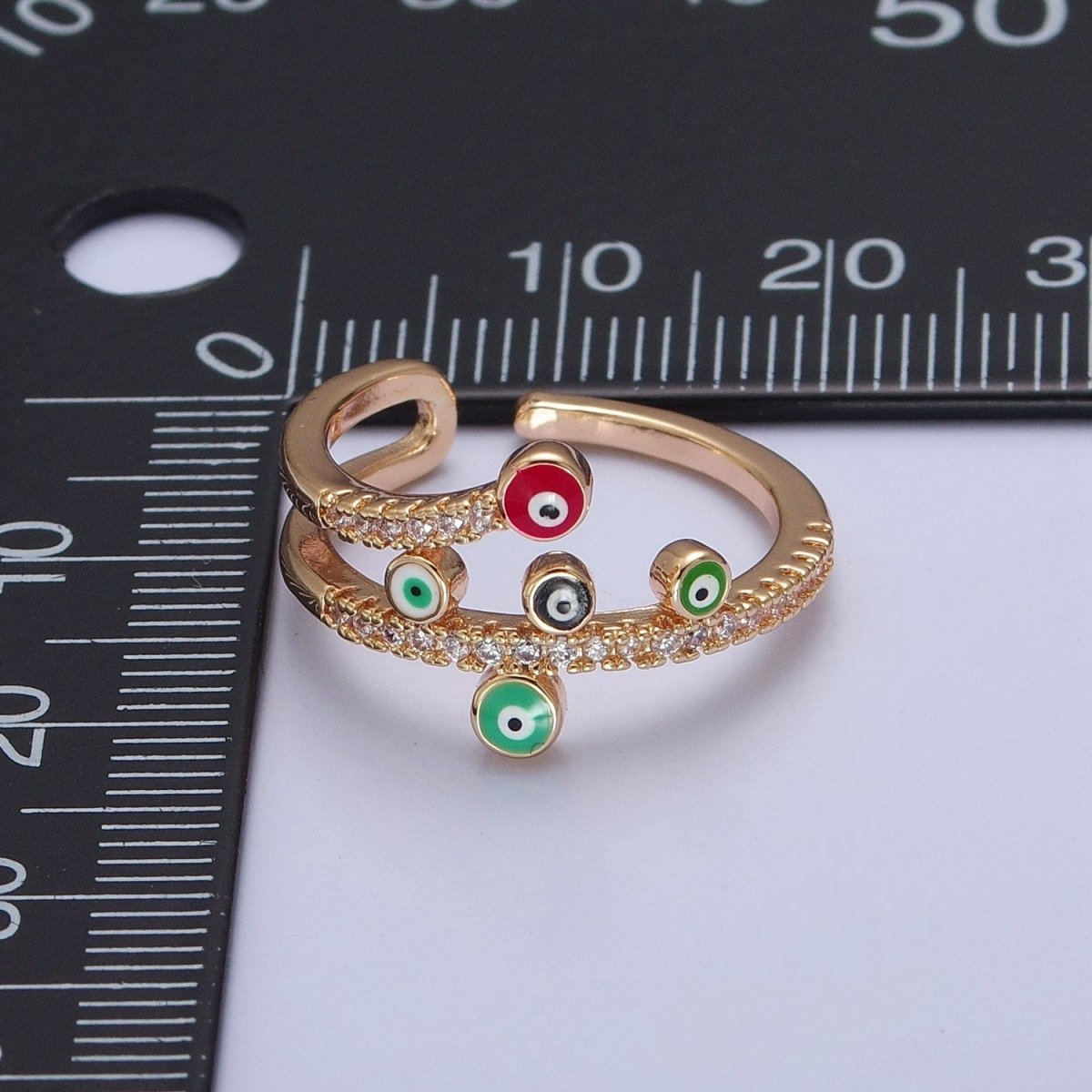 Gold Evil Eye Ring Pave Spiral Ring Open Adjustable Jewelry O-2226