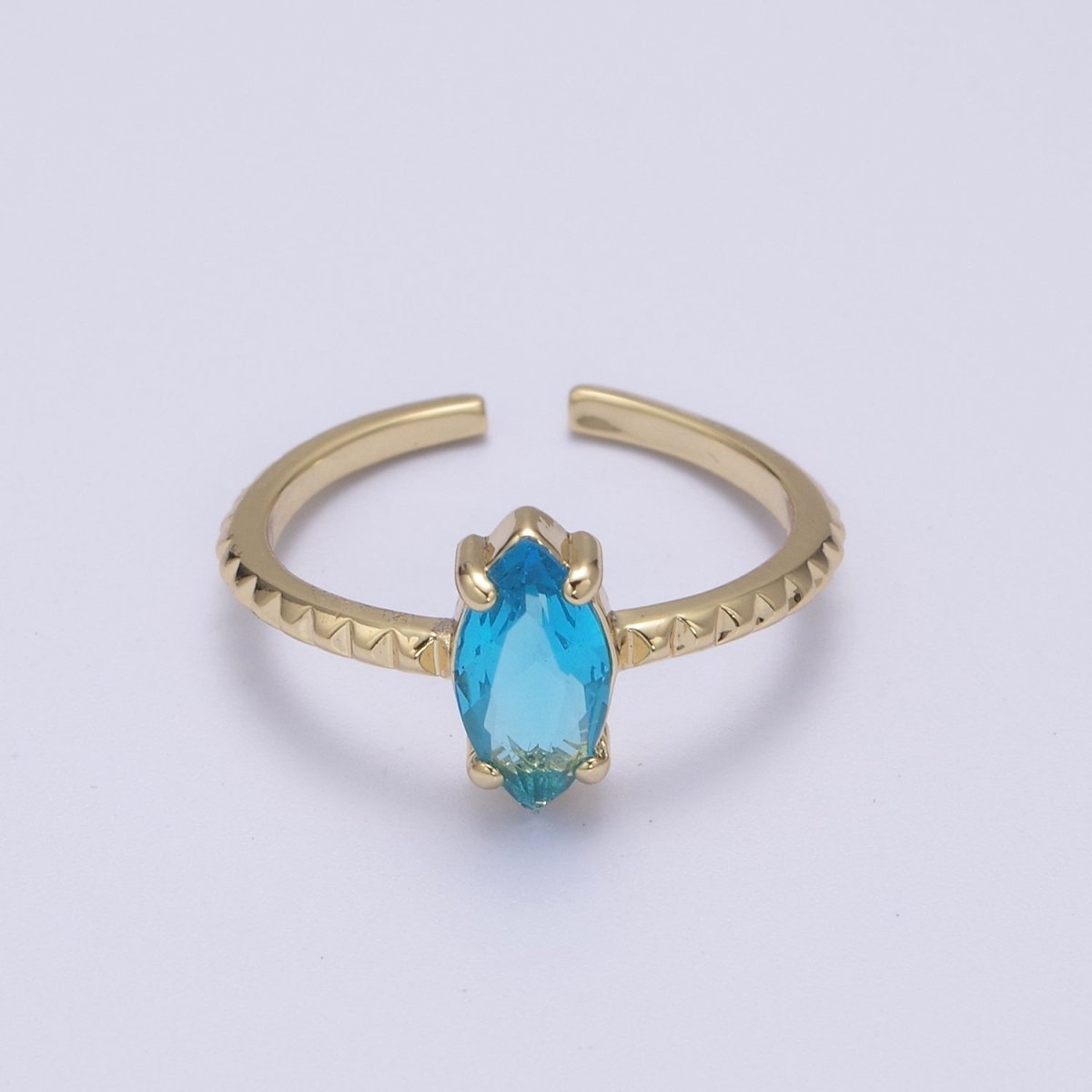 Gold Eye Cut Blue Pink Green Clear Aqua CZ Dainty Cocktail Ring Open Adjustable U-244 ~ U-248