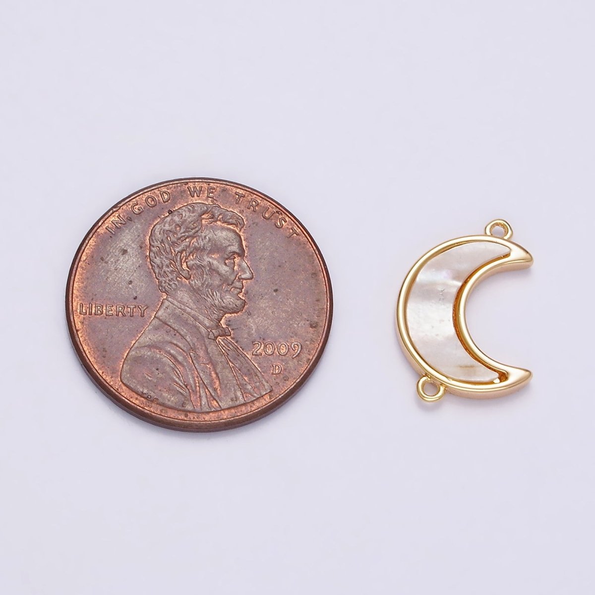 Gold Filled 15mm Sideway Celestial Crescent Moon Shell Pearl Connector G-704