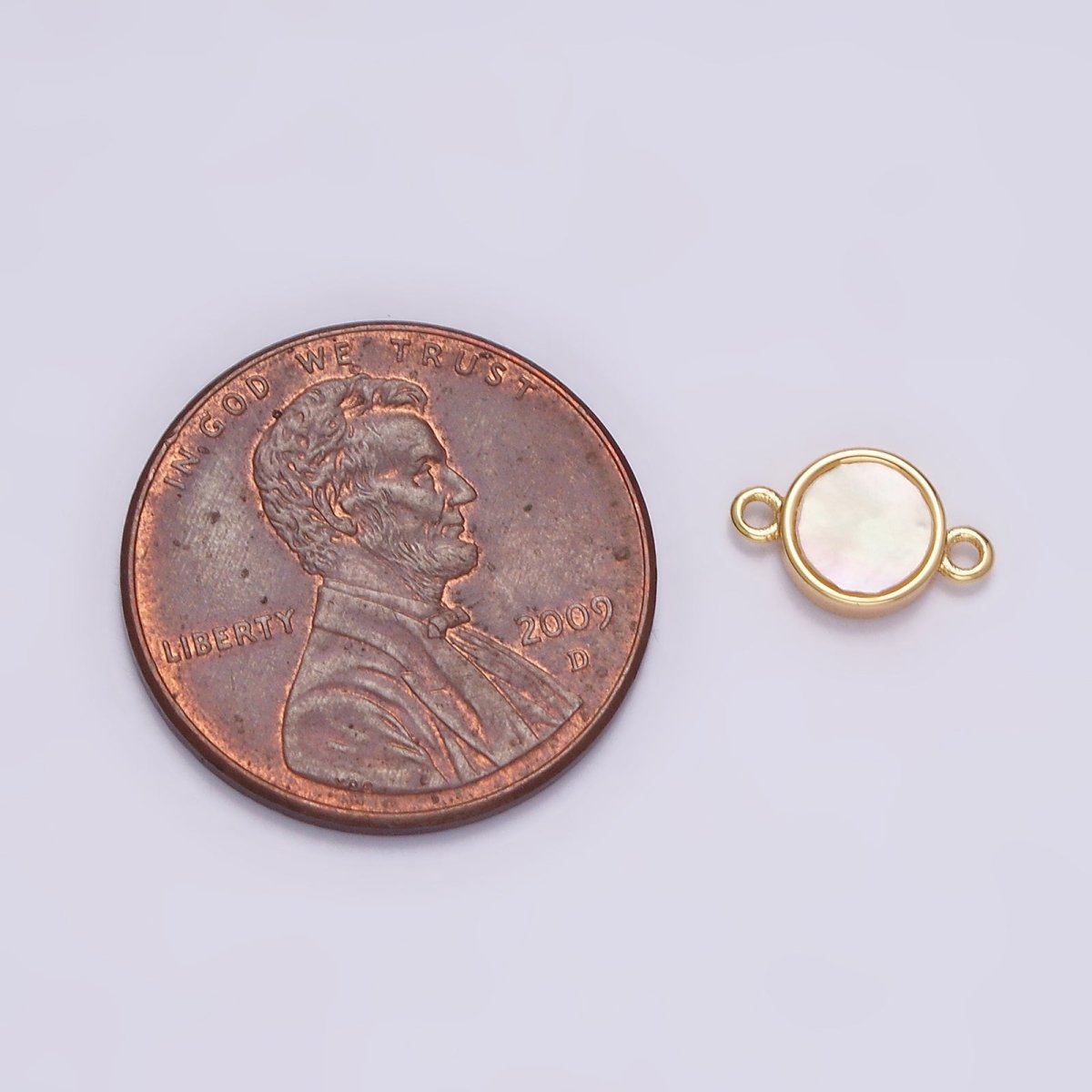 Gold Filled 6mm Shell Pearl Round Mini Minimalist Bezel Connector G-697