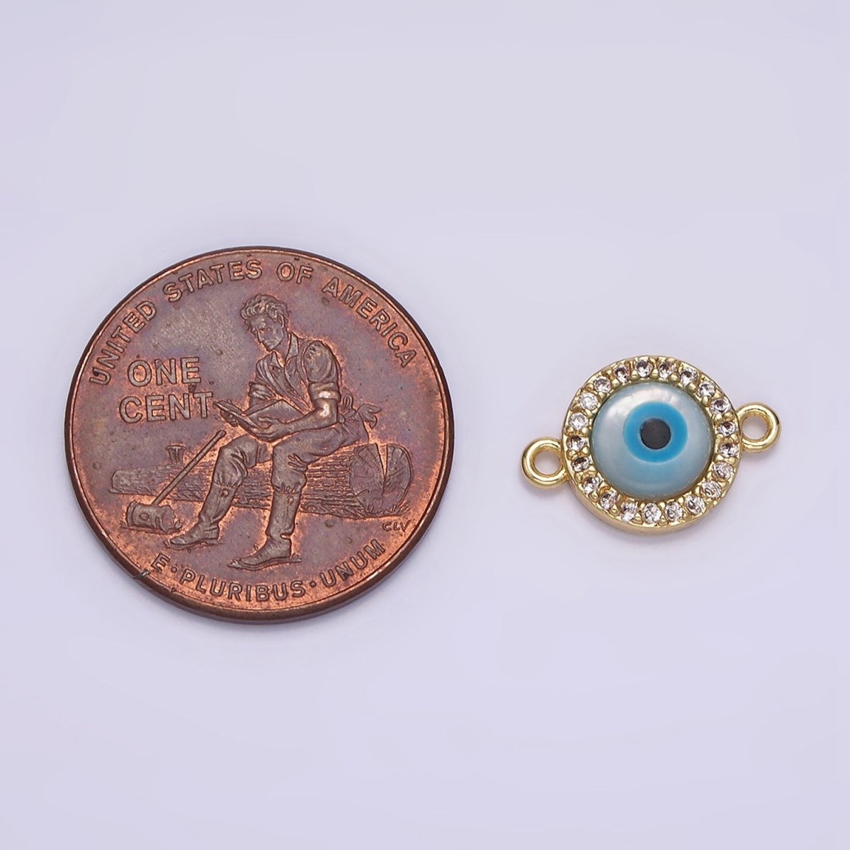 Gold Filled 9mm Blue Evil Eye Clear Micro Paved CZ Round Connector G-666