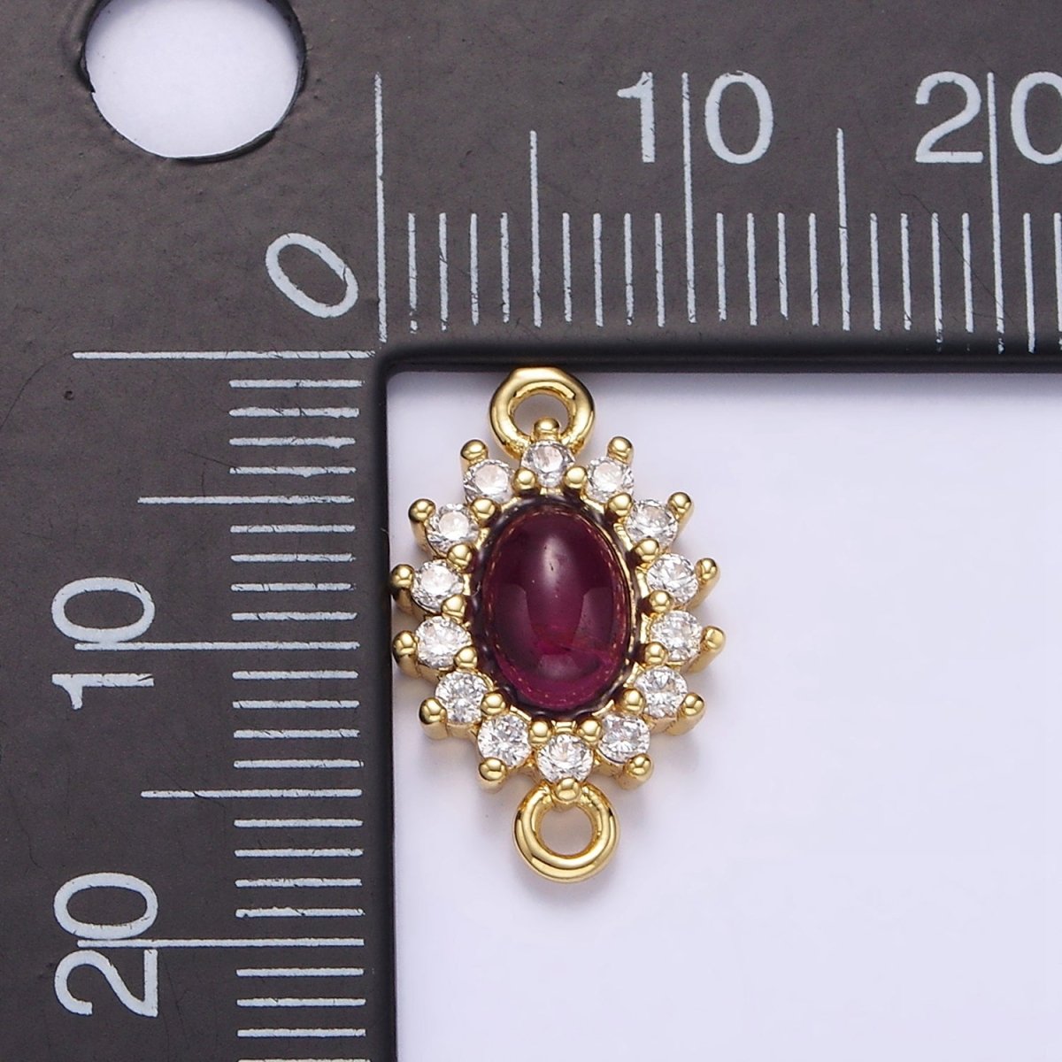 Gold Filled Amethyst Cabochon Clear CZ Lined Oval Connector G-669