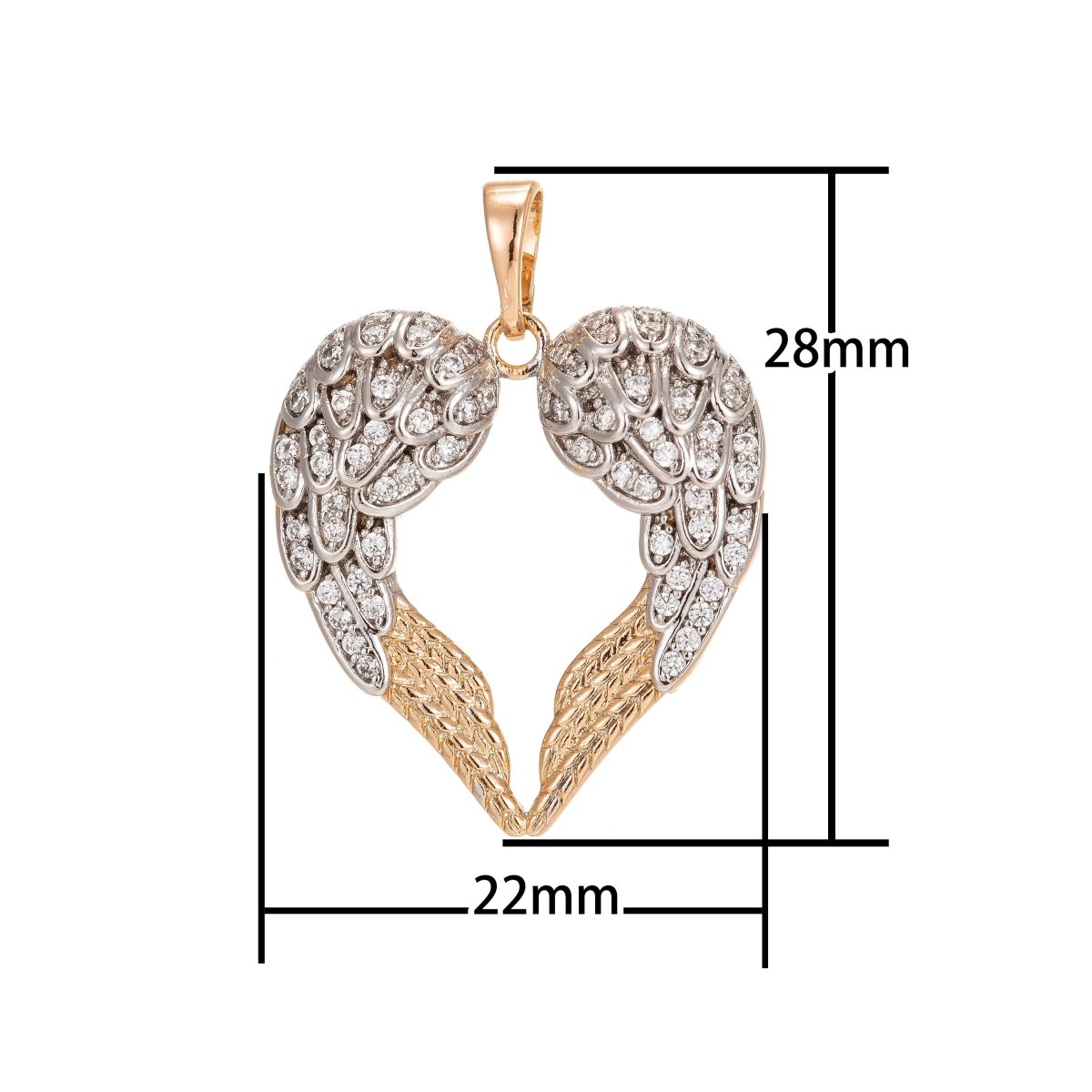 Gold Filled Angel Wing Heart Shaped Charm Micro Pave Heart Shaped Wing Pendant I-191