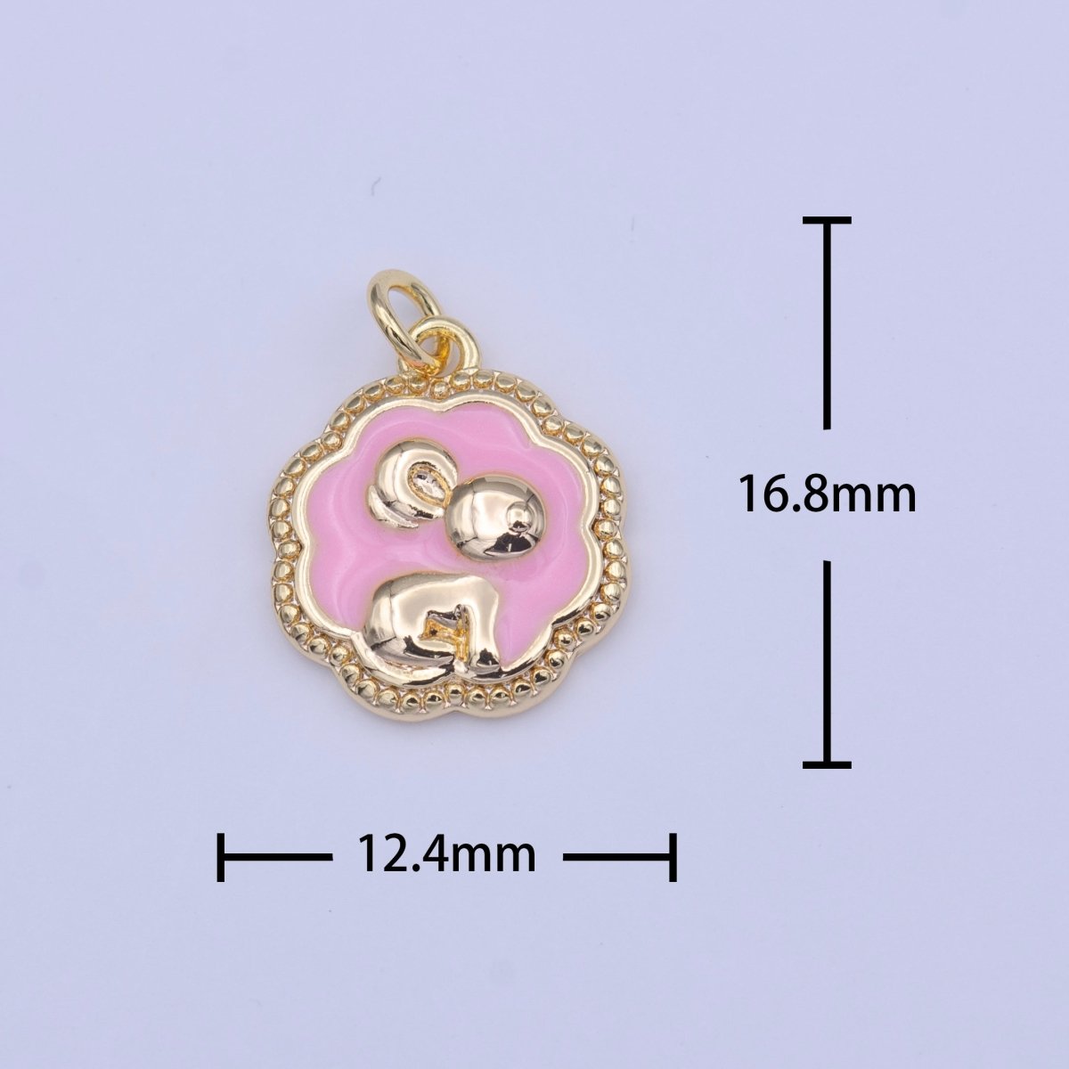 Gold Filled Baby Pink Enamel Mouse Rounded Cloudy Beaded Charm | C-595