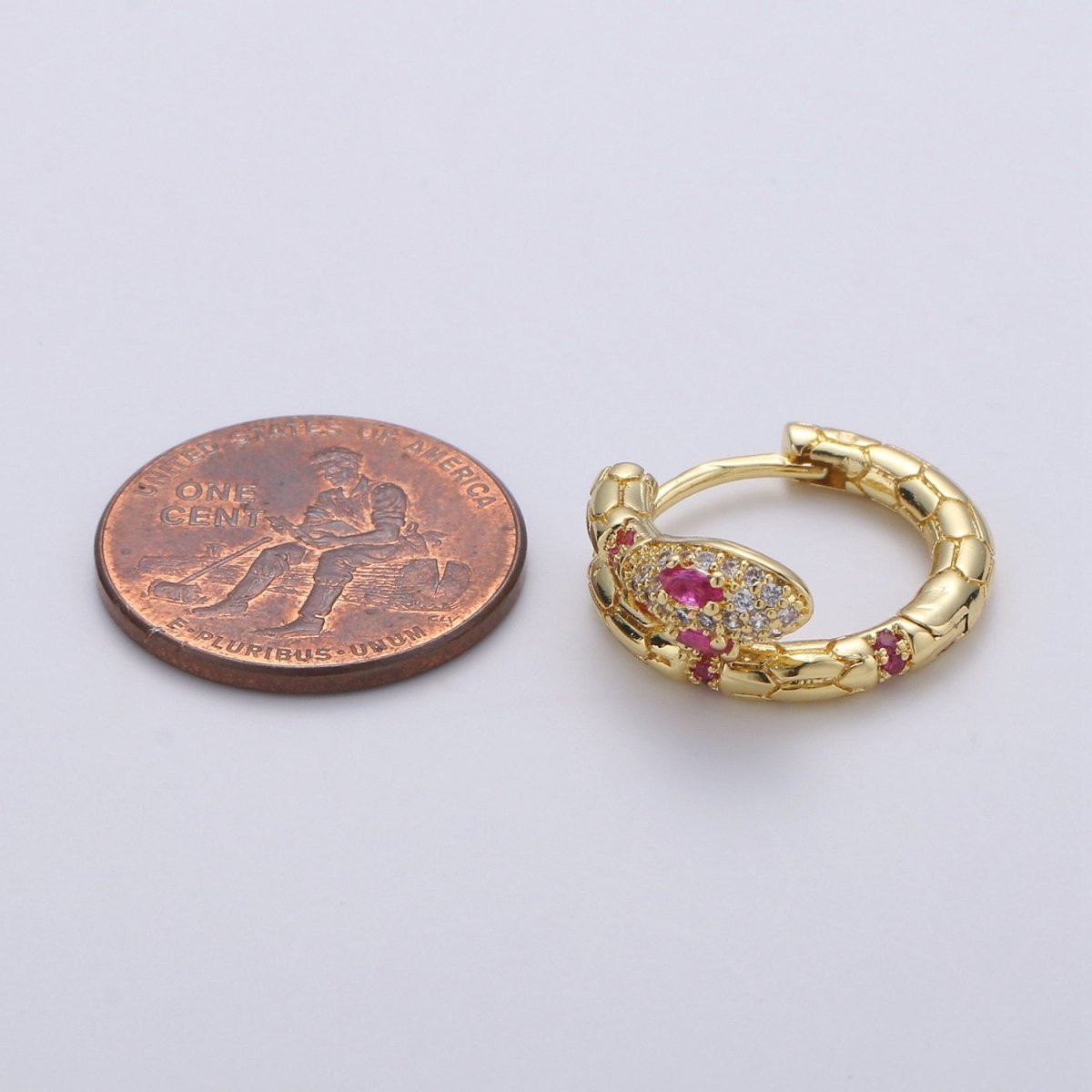 Gold Filled Beautiful Dangle Mystic Snake Huggies Earring Micro Pave CZ Pink Cubic Zirconia Earrings Supply for Jewelry Making Q-179