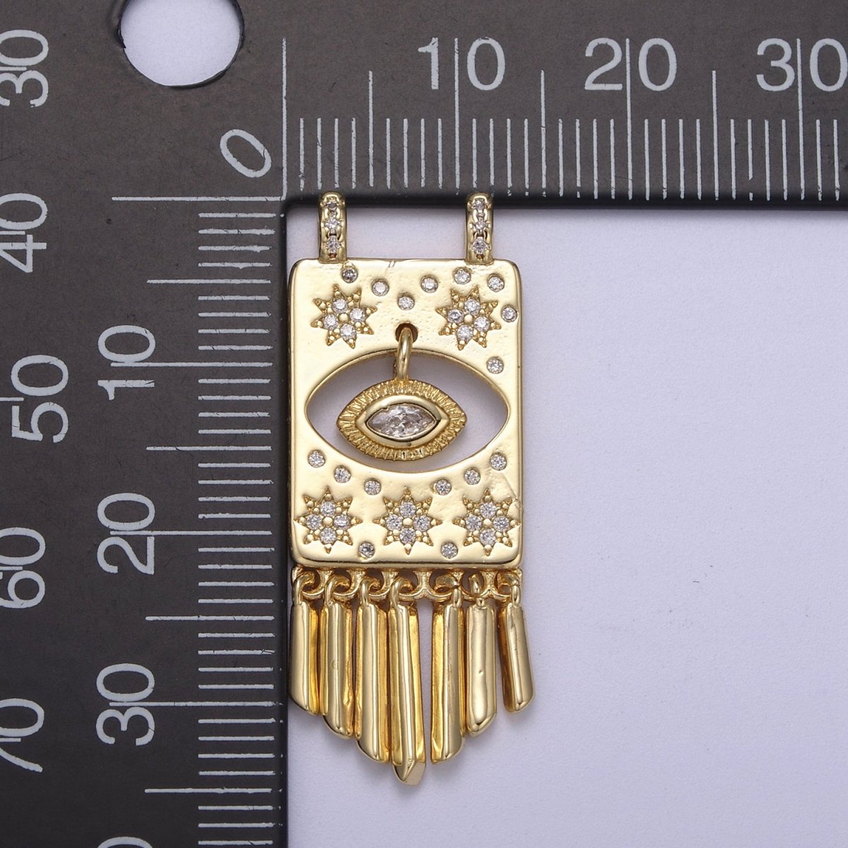 Gold Filled Celestial Tag Evil Eye Charm Connector for Necklace Pendant Double Bail F-549