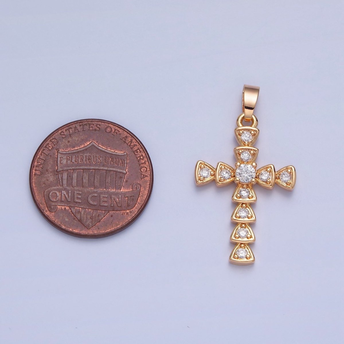 Gold Filled Clear Cubic Zirconia Cross Pendant, Round CZ Religious Christian Catholic Jewelry Component For Necklace Making H-084
