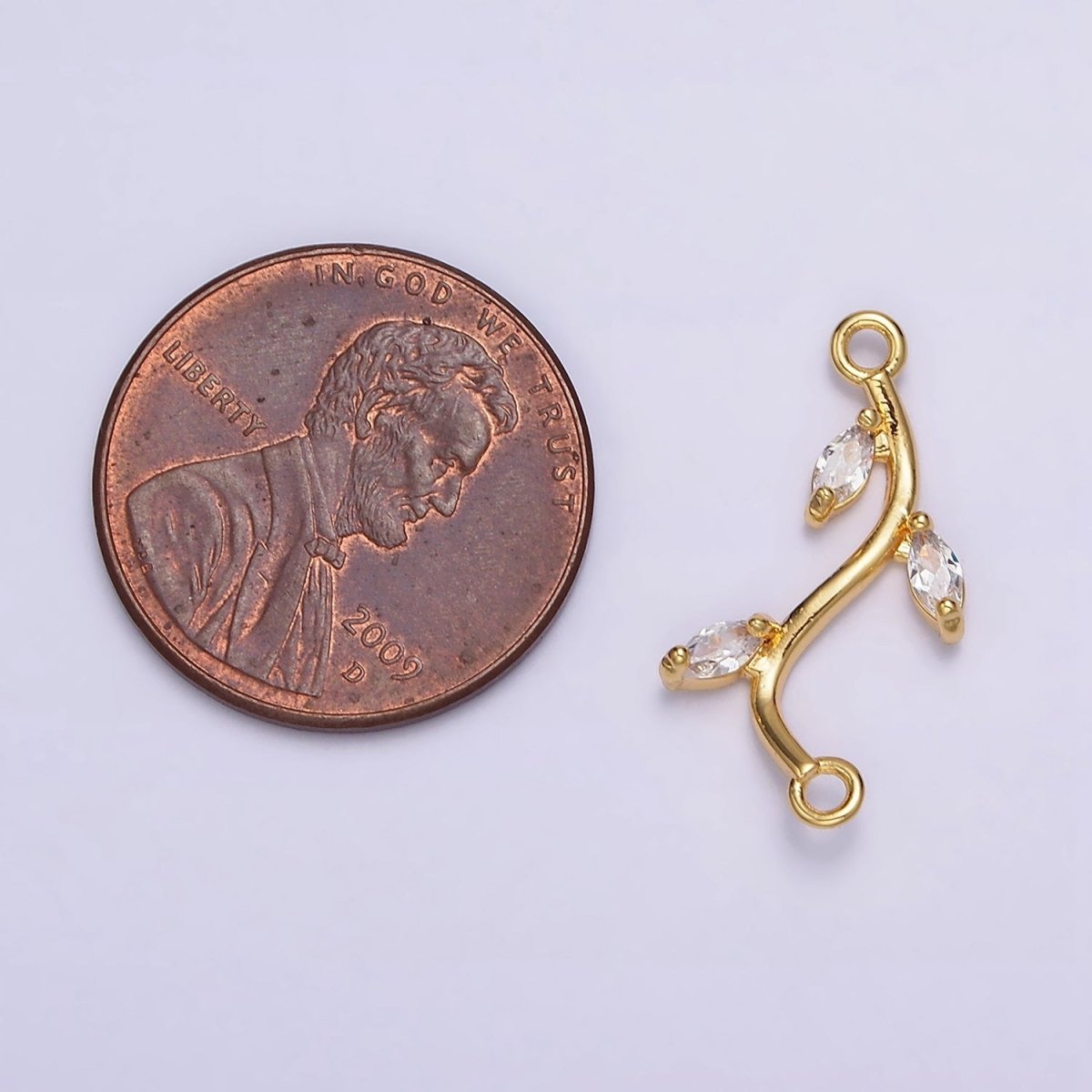 Gold Filled Clear Marquise Leaf Curved Connector G-644