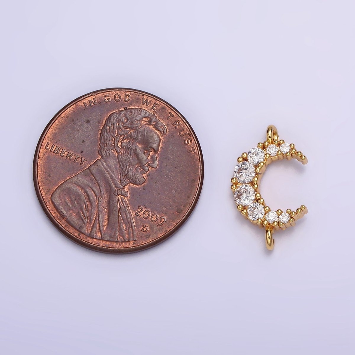 Gold Filled Clear Micro Paved CZ Celestial Crescent Moon Connector G-643