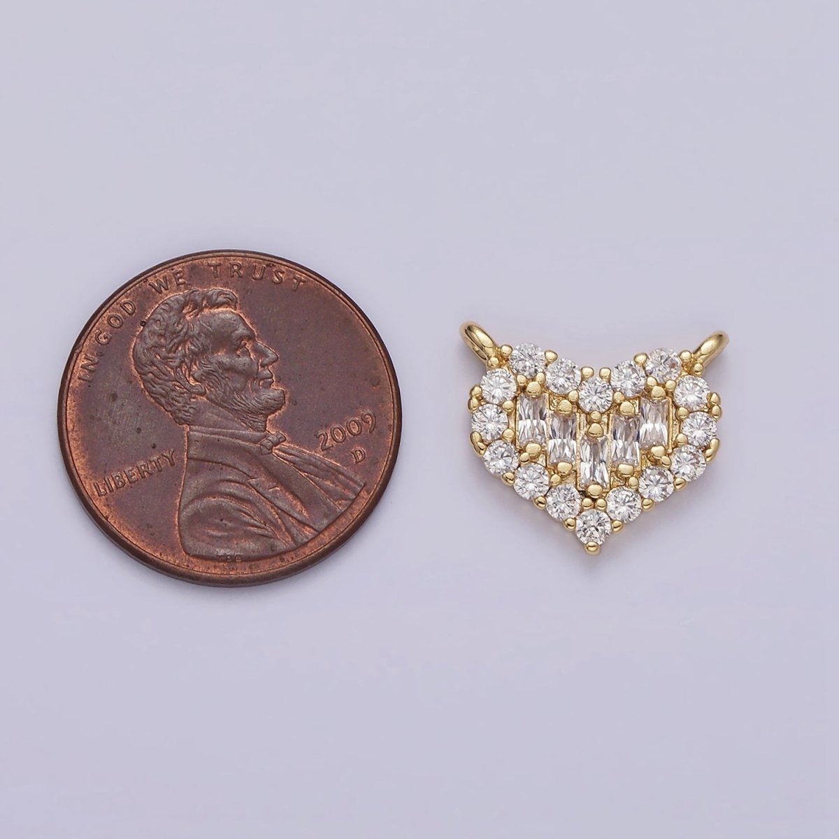 Gold Filled Clear Multiple Baguette Micro Paved CZ 14mm Heart Connector G-663