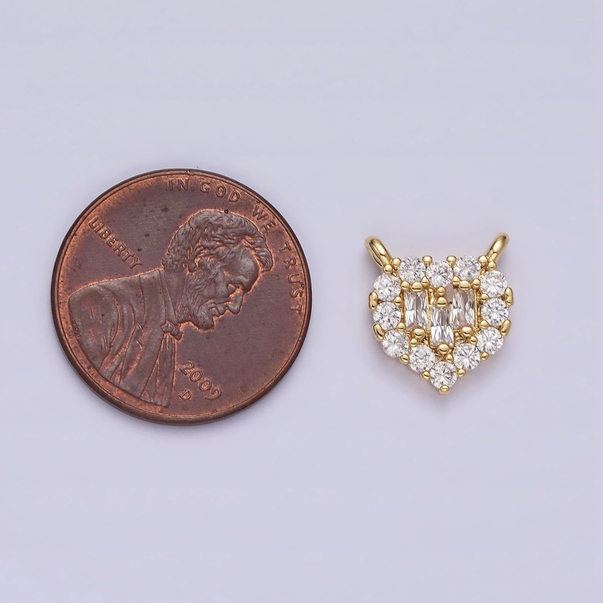 Gold Filled Clear Triple Baguette Micro Paved CZ 10mm Heart Connector G-664