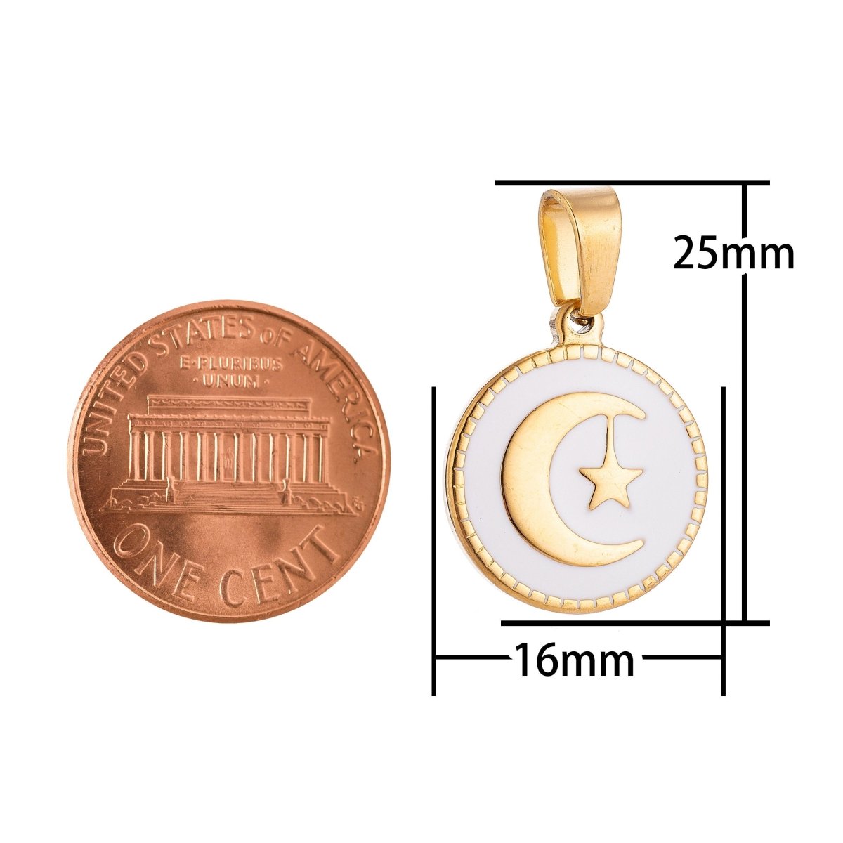 Gold Filled Crescent Sailor Moon and Star in Circle Medallion Necklace Pendant Bracelet Beads Earring Charm Bails for Jewelry Making J-373