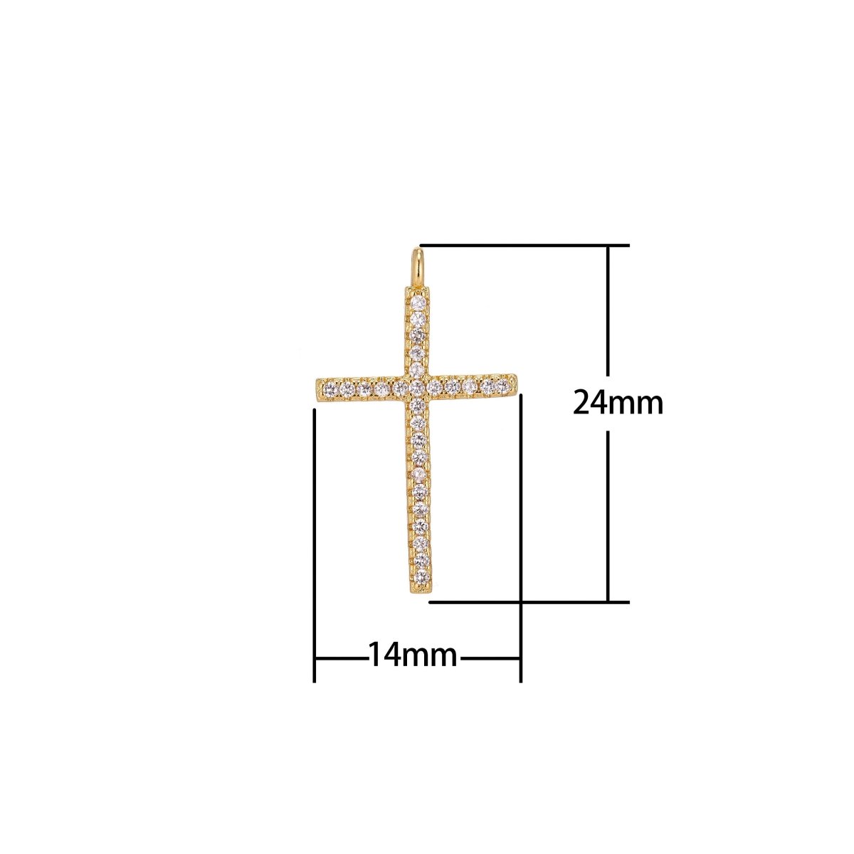 Gold Filled Cross, Golden Jesus, Faith, Believe, Pray, Love Cubic Zirconia Necklace Pendant Charm Bead Bails Findings for Jewelry Making C-154