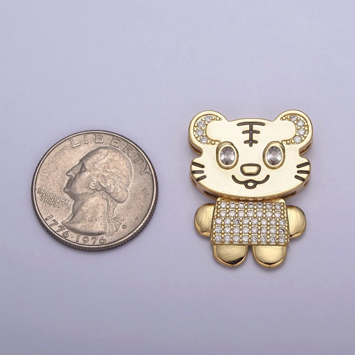 Gold Filled CZ Cartoon Animal Tiger Charm for Kids Jewelry Making H-860