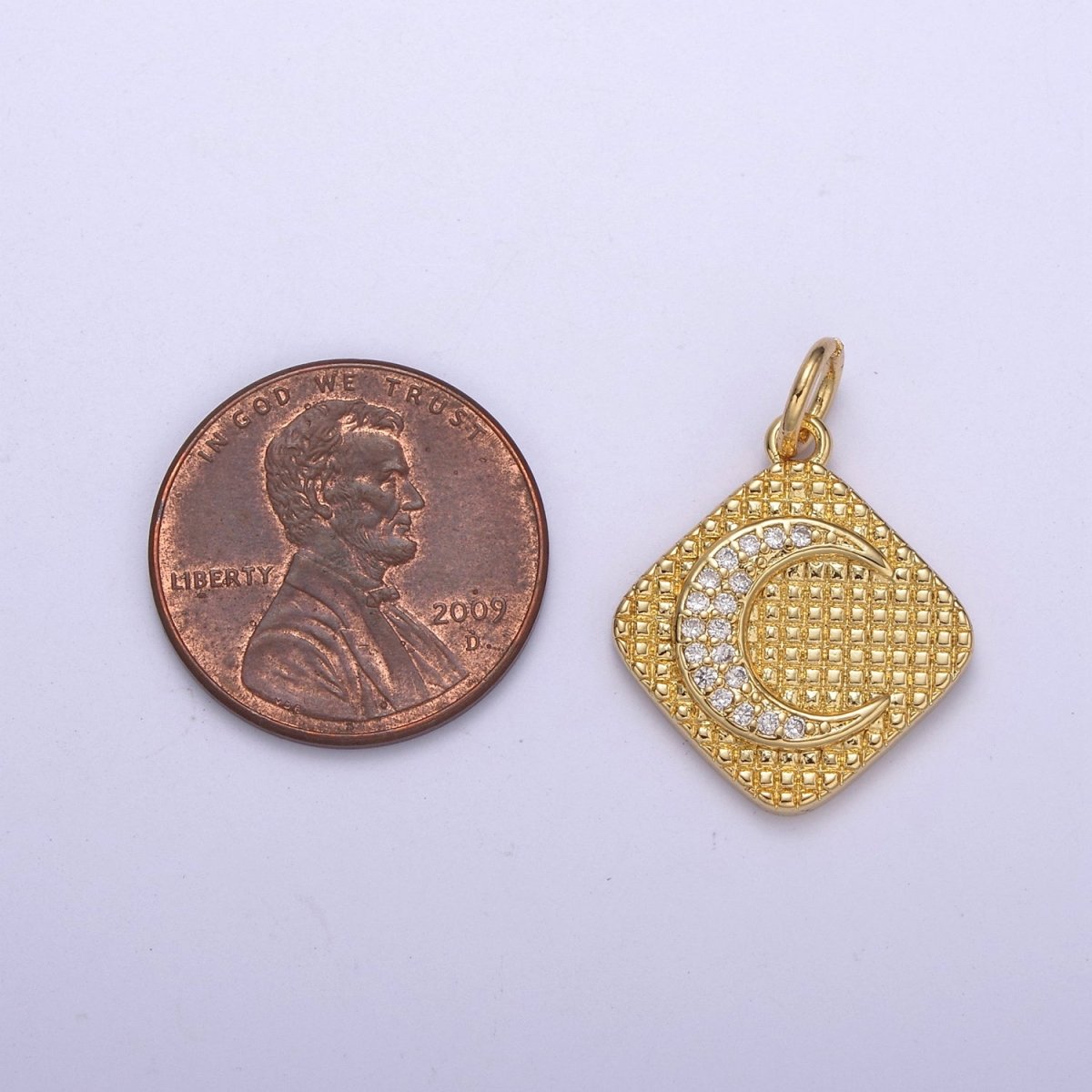 24K Gold Filled Celestial Crescent Moon Micro Paved CZ Rhombus Charm | C436