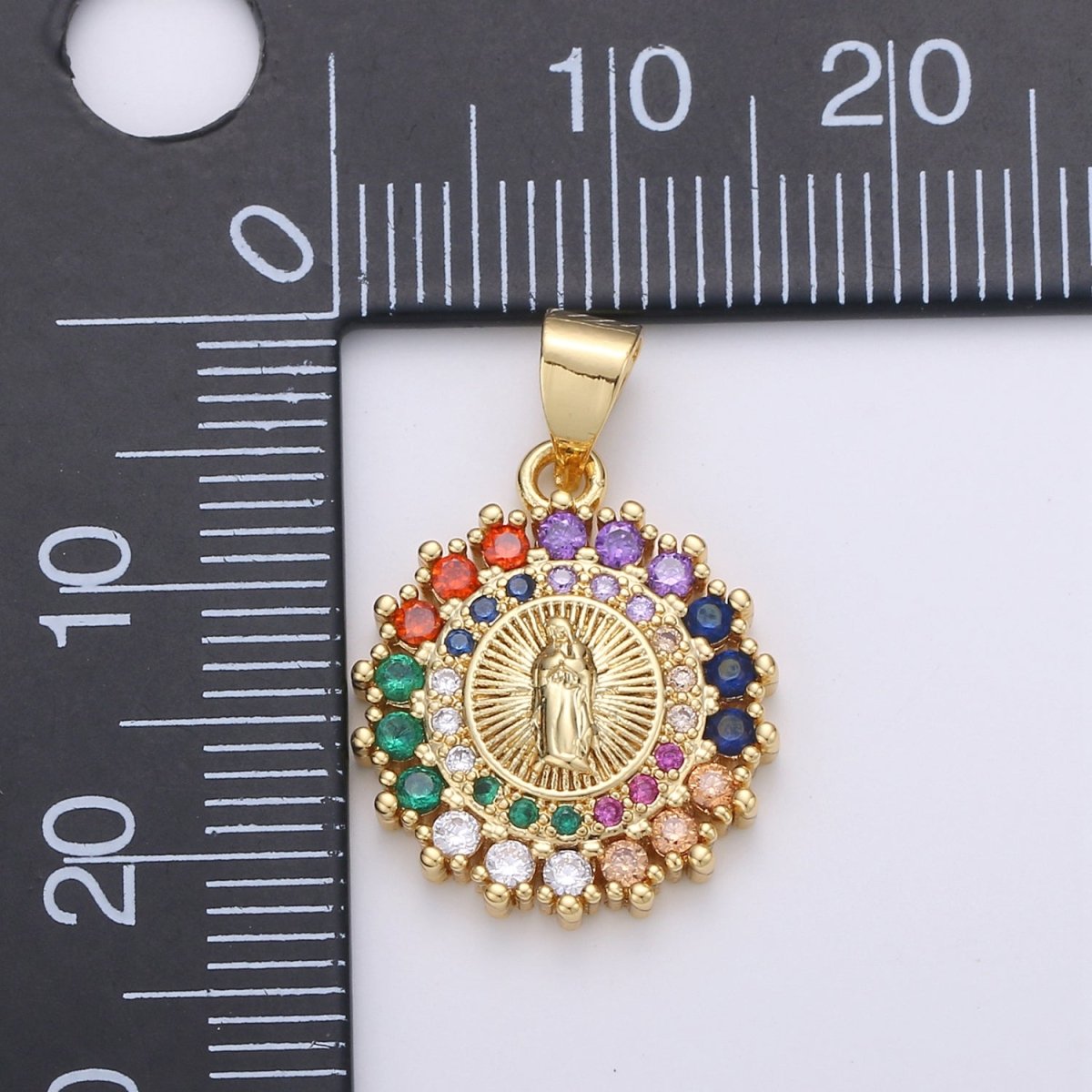 Gold Filled Dainty Virgin Mary Holy Mother Micro Pave CZ Cubic Zirconia Bracelet Necklace Pendant Supply for Jewelry Making J-013