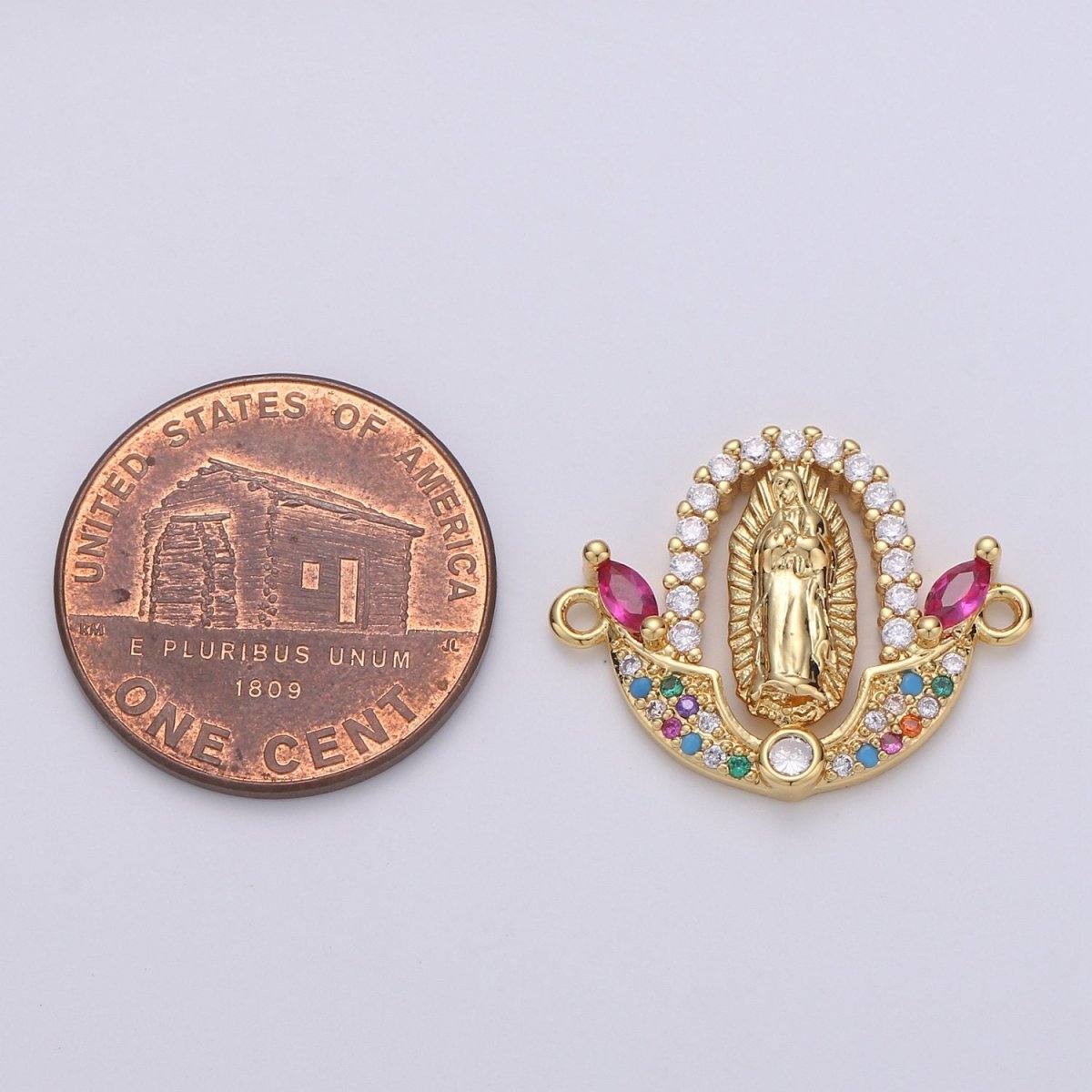 Gold Filled Divine Virgin Mother Immaculate Mary Micro Pave Turquoise CZ Cubic Zirconia Flower Bracelet Charm for Necklace Earrings Supply F-452