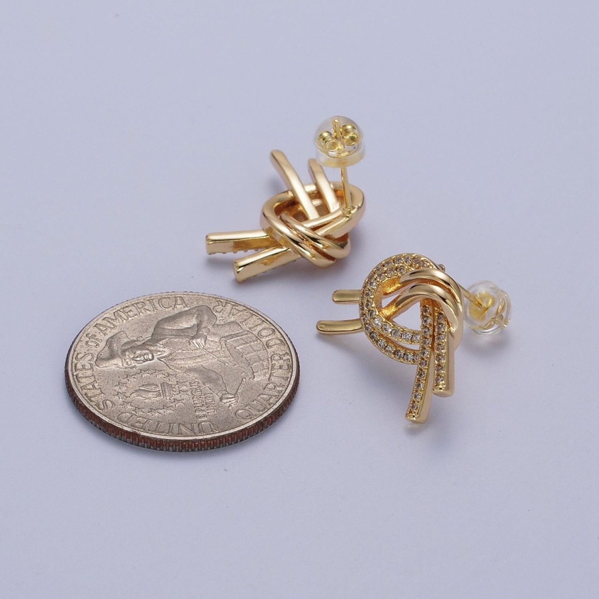 Gold Filled Double Band Micro Paved Geometric Heart Stud Earrings | AD-148