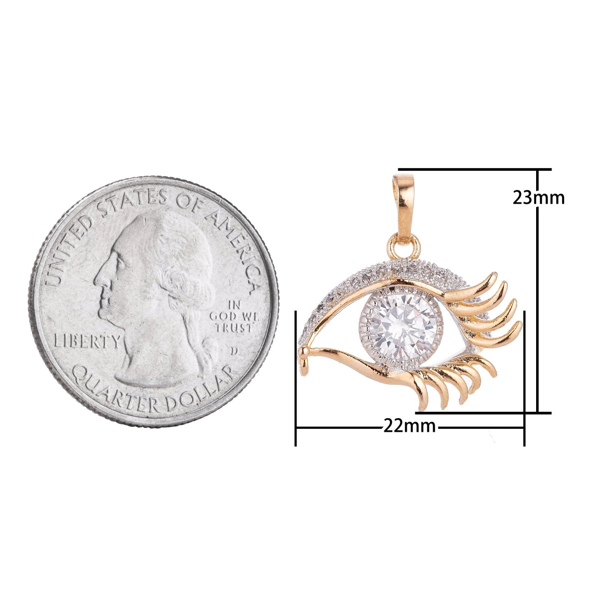 Gold Filled Evil Eye Micro Paved CZ Mixed Metal Pendant H-050