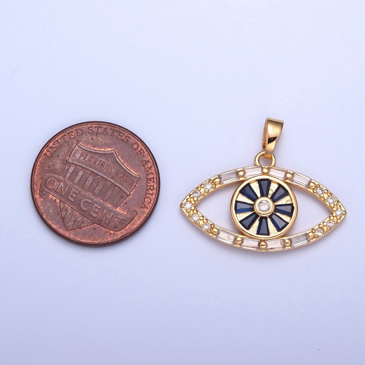 Gold Filled Evil Eye Pendant, Baguette Clear CZ Eye of Ra Protection Charm For Jewelry Making H-014