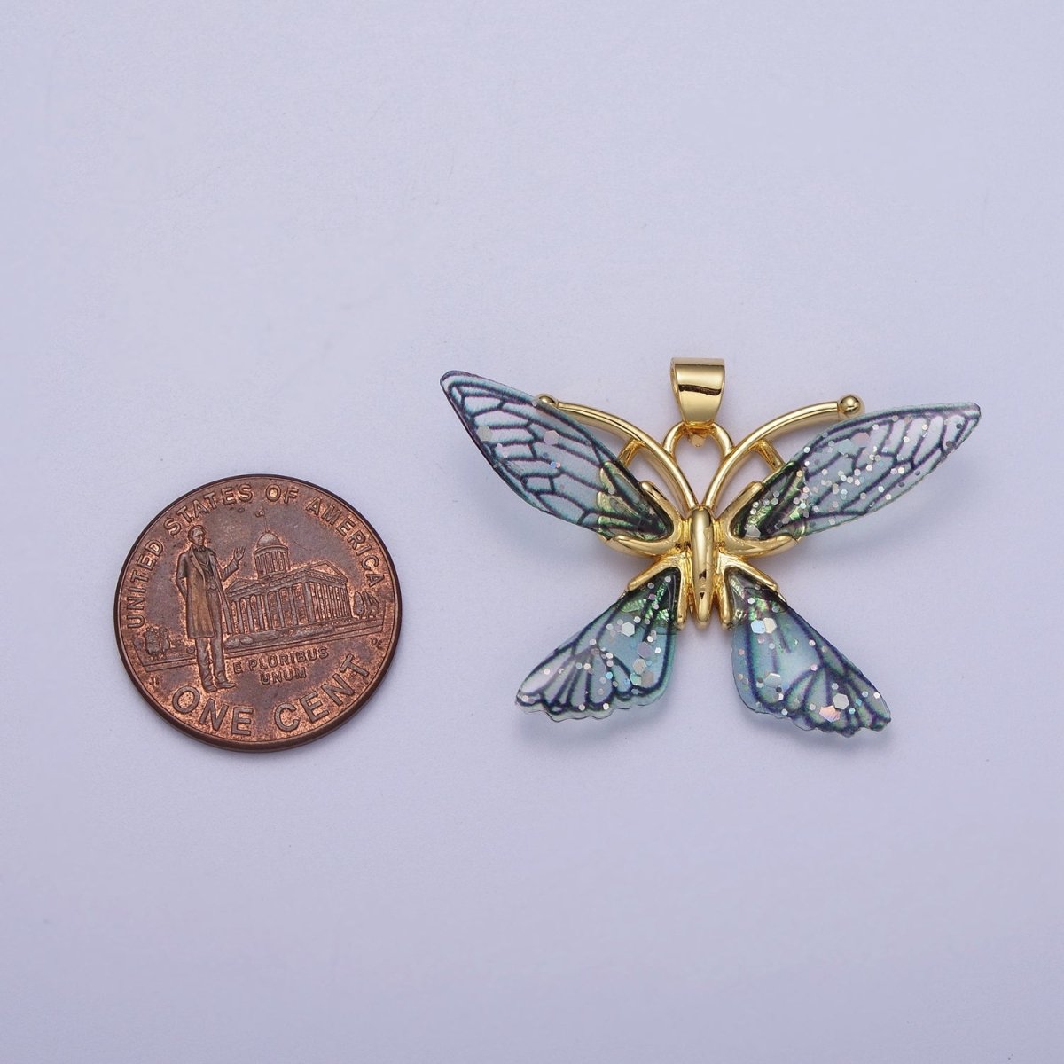 Gold Filled Fuchsia, Blue Fairy Butterfly Pendant I-089 I-092