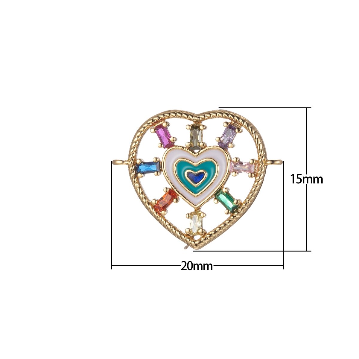 Gold Filled Heart Charm Connector Multi Color CZ Charm Bracelet Earring Necklace Link Connector Double Bail Charm F-871